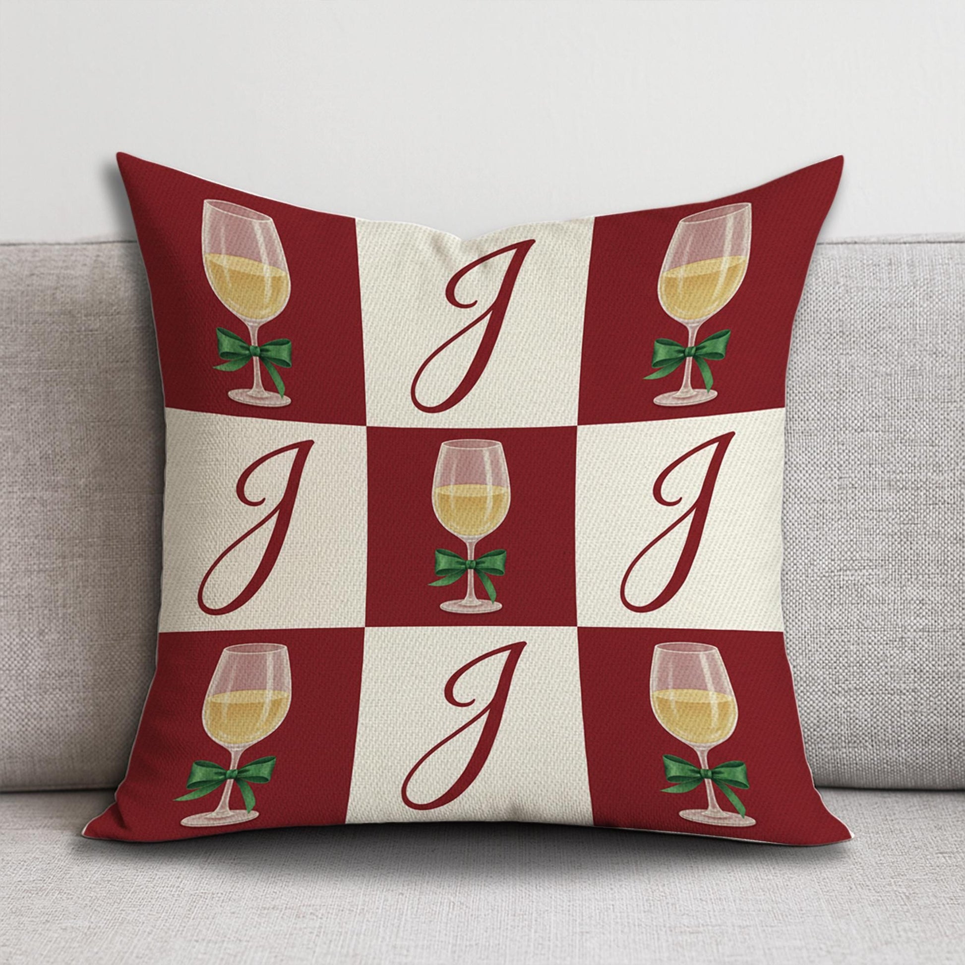 Personalized Wine Glasses Pillow: Monogram Holiday Throw Pillow