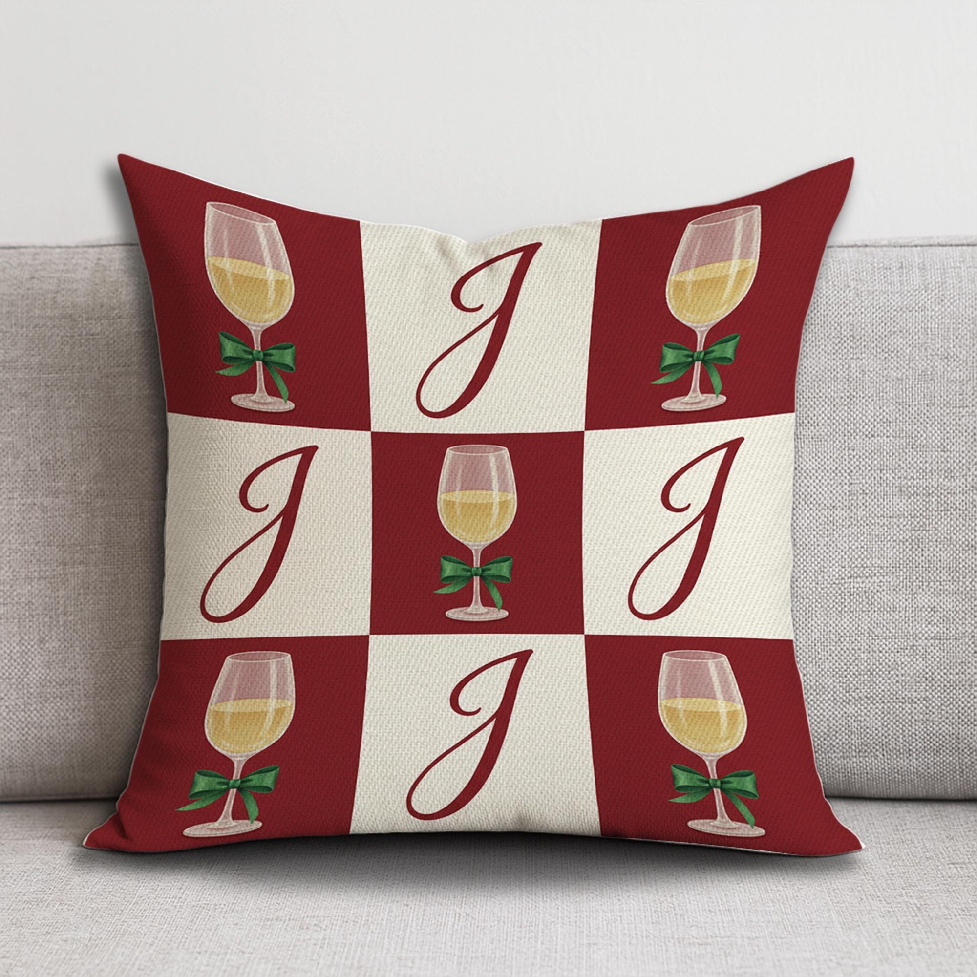Personalized Wine Glasses Pillow: Monogram Holiday Throw Pillow