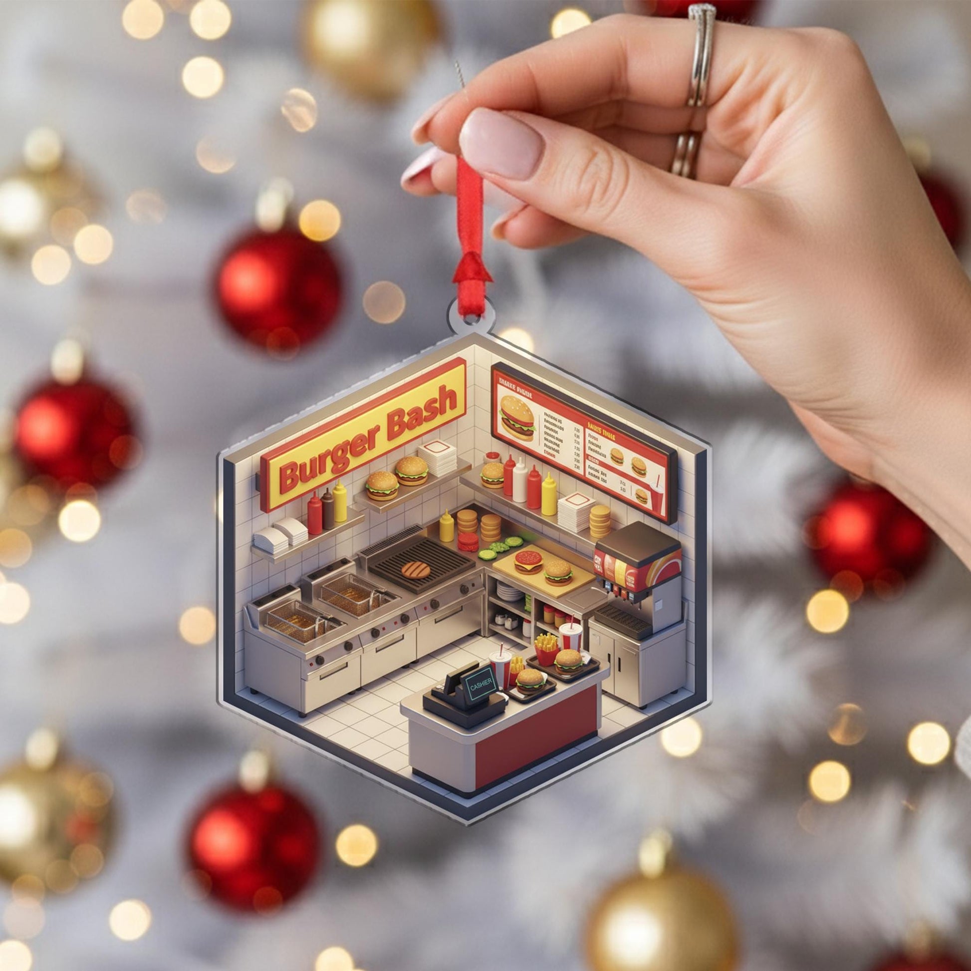 Personalized Burger Shop Ornament - Fast Food Gift, Restaurant Owner Keepsake