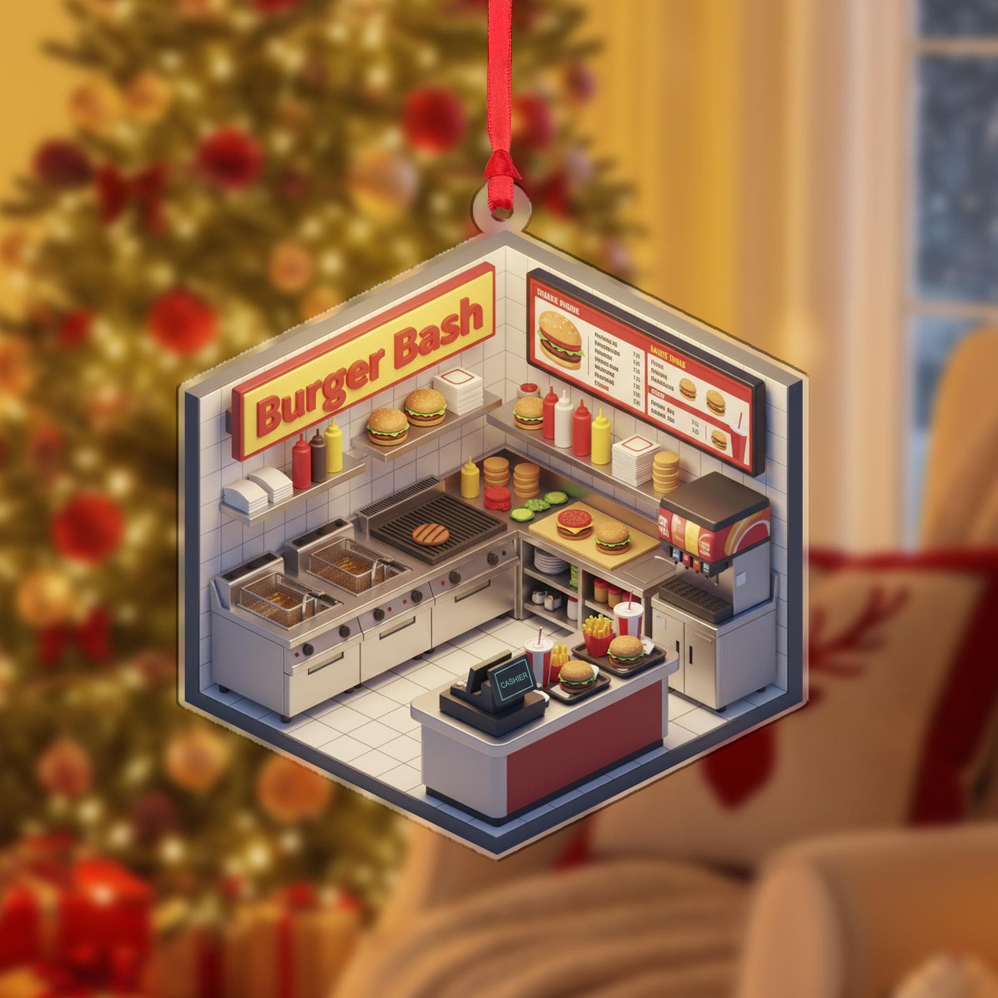 Personalized Burger Shop Ornament - Fast Food Gift, Restaurant Owner Keepsake