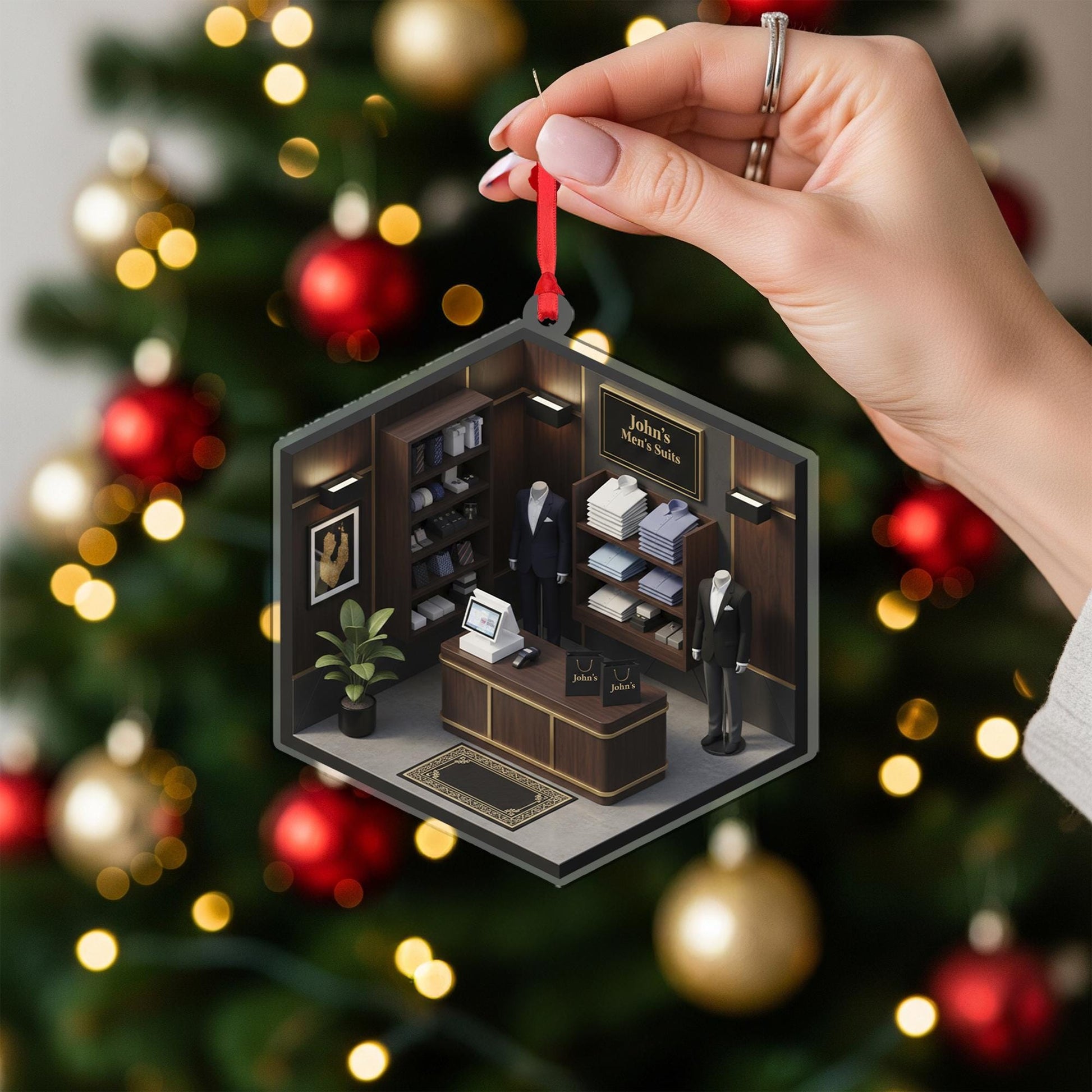 Personalized Men's Suits Shop Ornament - Tailor Gift, Business Owner Keepsake