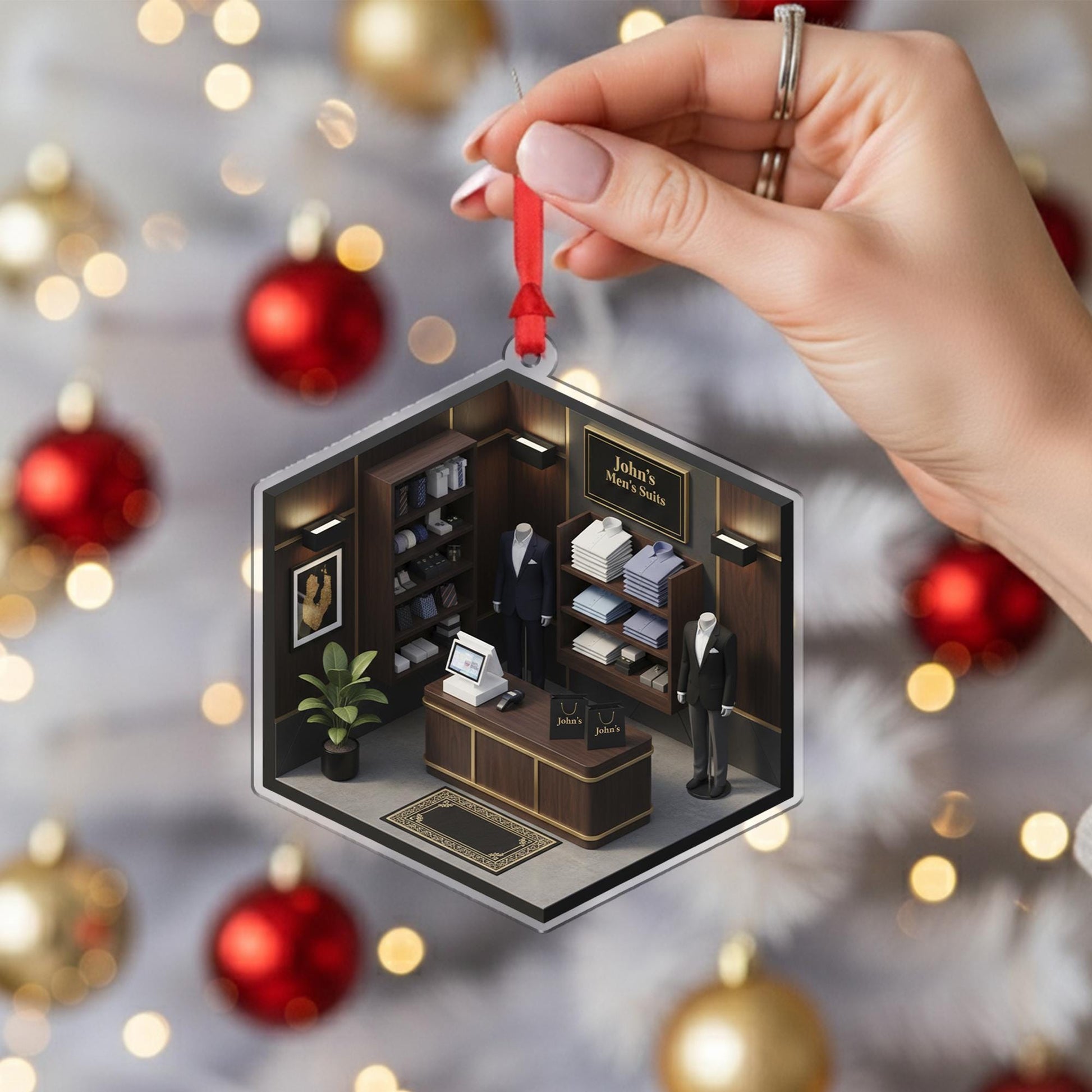 Personalized Men's Suits Shop Ornament - Tailor Gift, Business Owner Keepsake