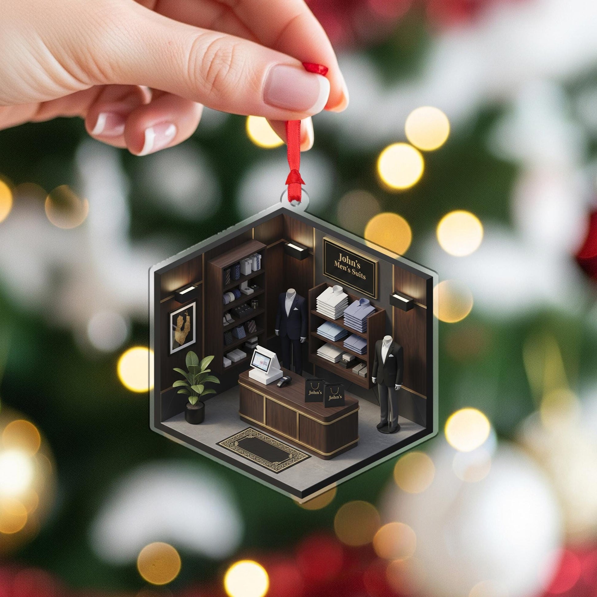 Personalized Men's Suits Shop Ornament - Tailor Gift, Business Owner Keepsake