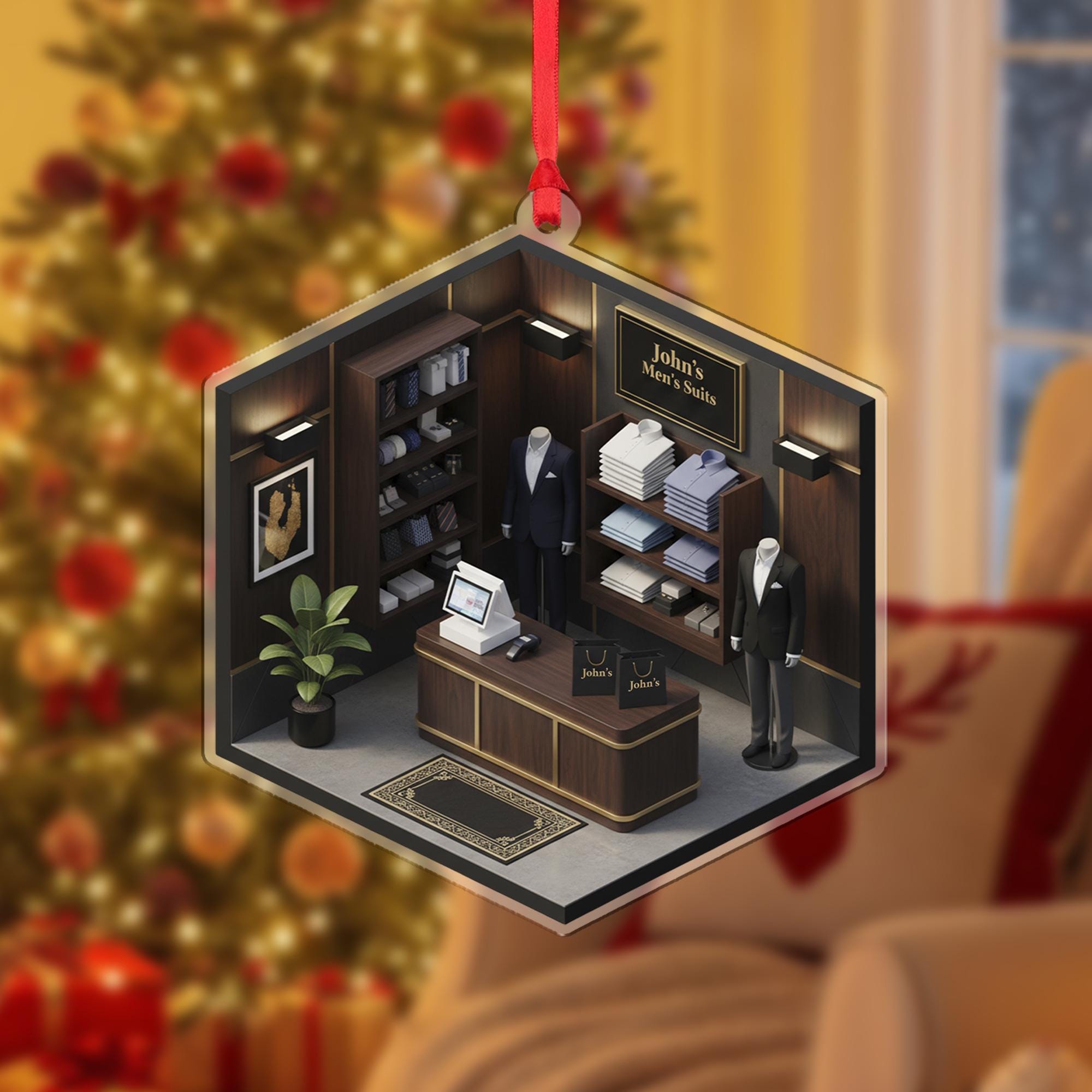 Personalized Men's Suits Shop Ornament - Tailor Gift, Business Owner Keepsake
