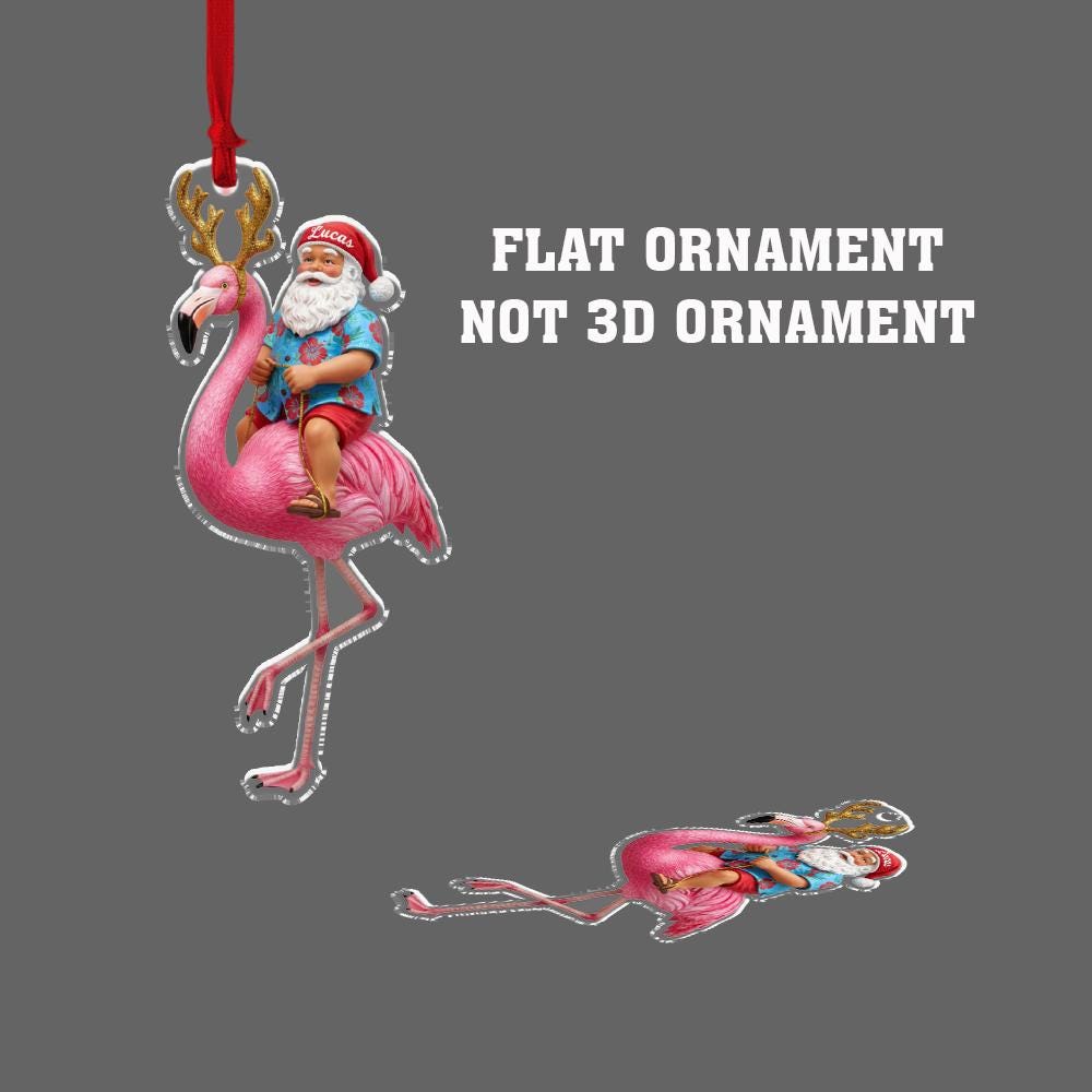 Flamingo Santa Ornament – Personalized Tropical Christmas Decoration – Custom Acrylic Ornament