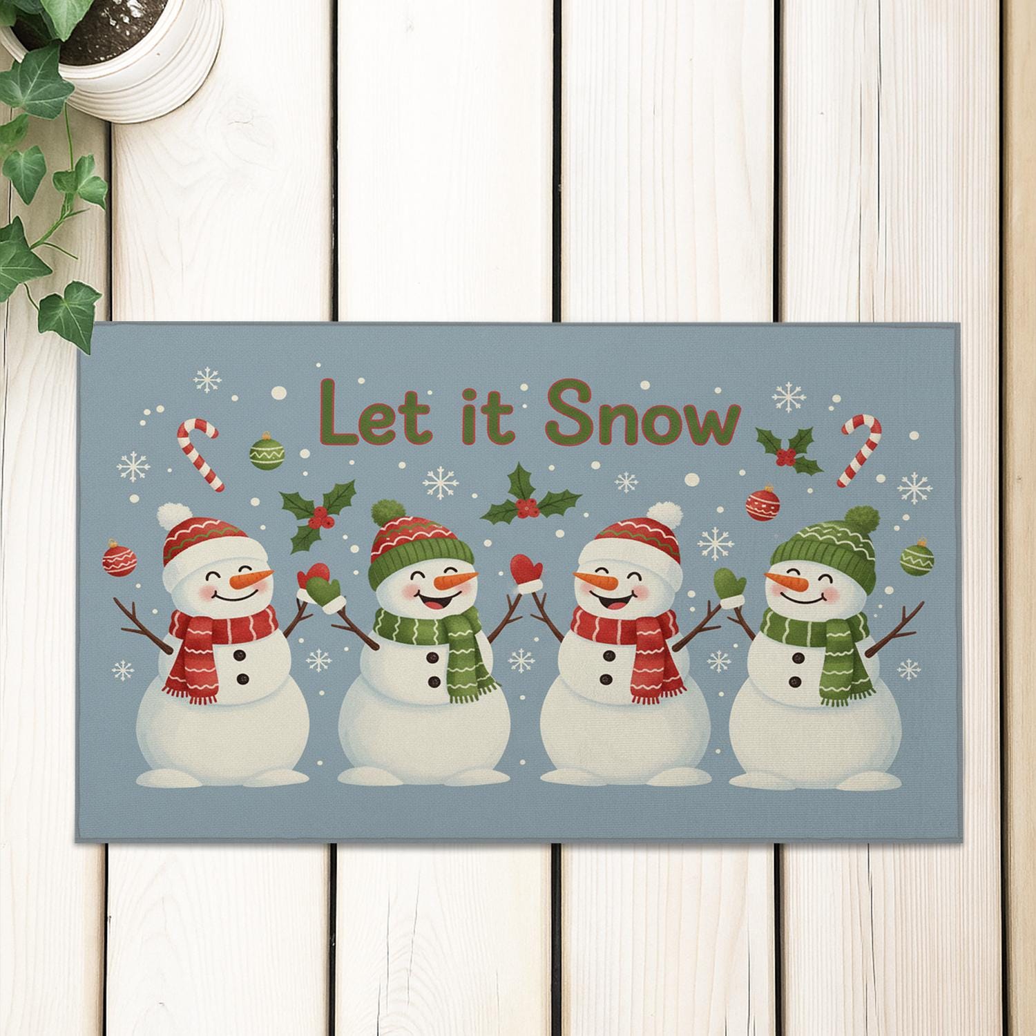 Outdoor Christmas Doormat – “Let It Snow” Snowman Design – Welcome Floor Mat