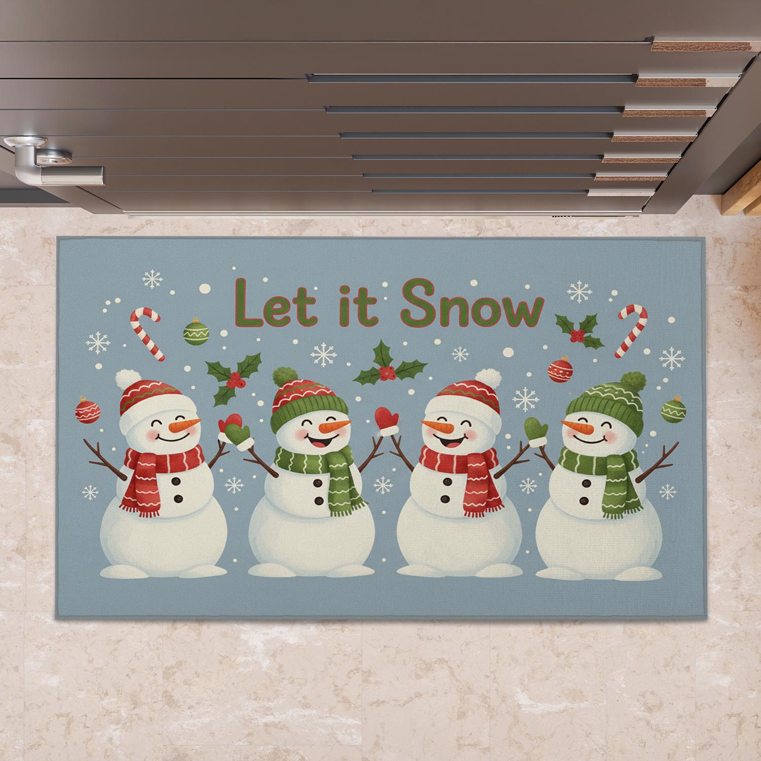 Outdoor Christmas Doormat – “Let It Snow” Snowman Design – Welcome Floor Mat
