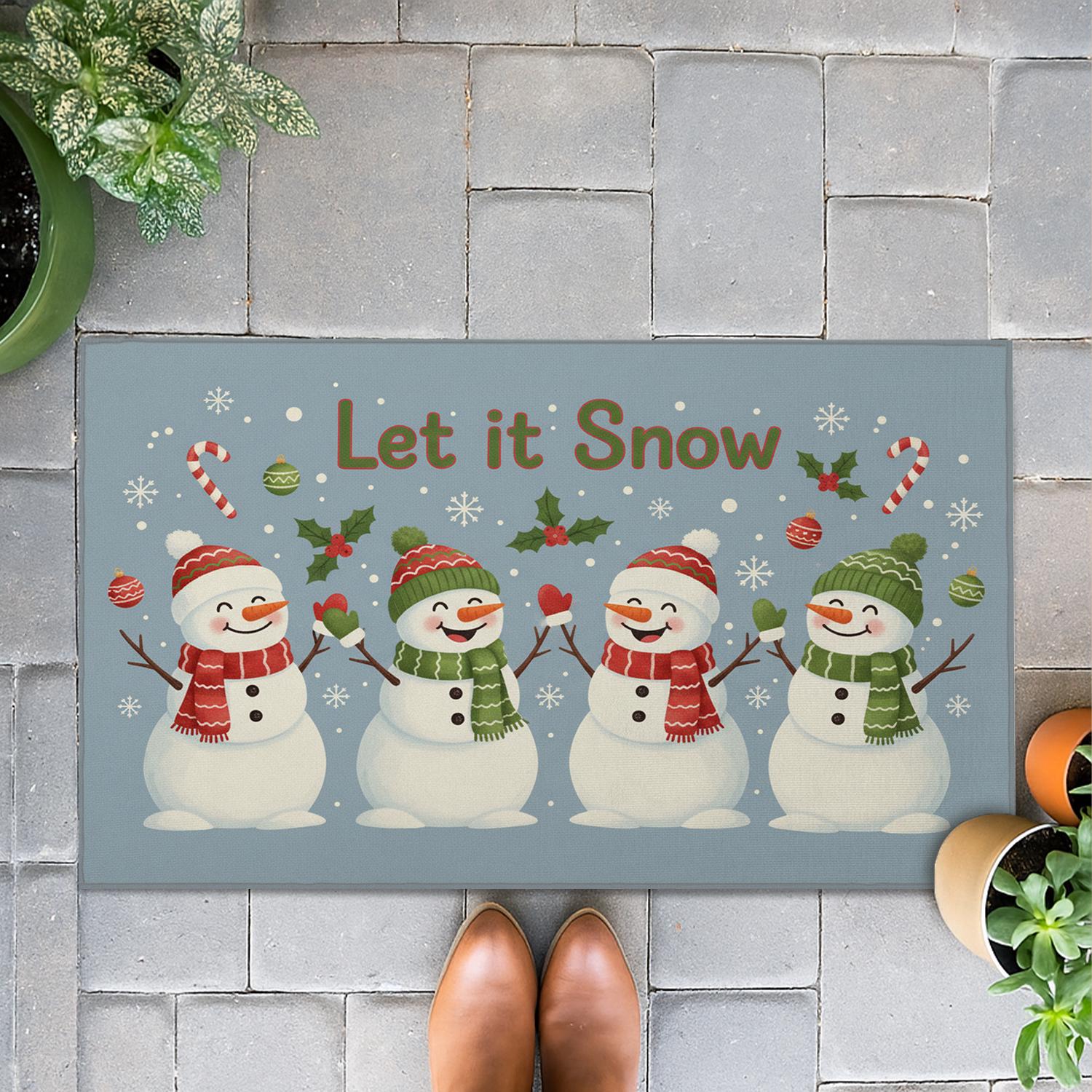 Outdoor Christmas Doormat – “Let It Snow” Snowman Design – Welcome Floor Mat