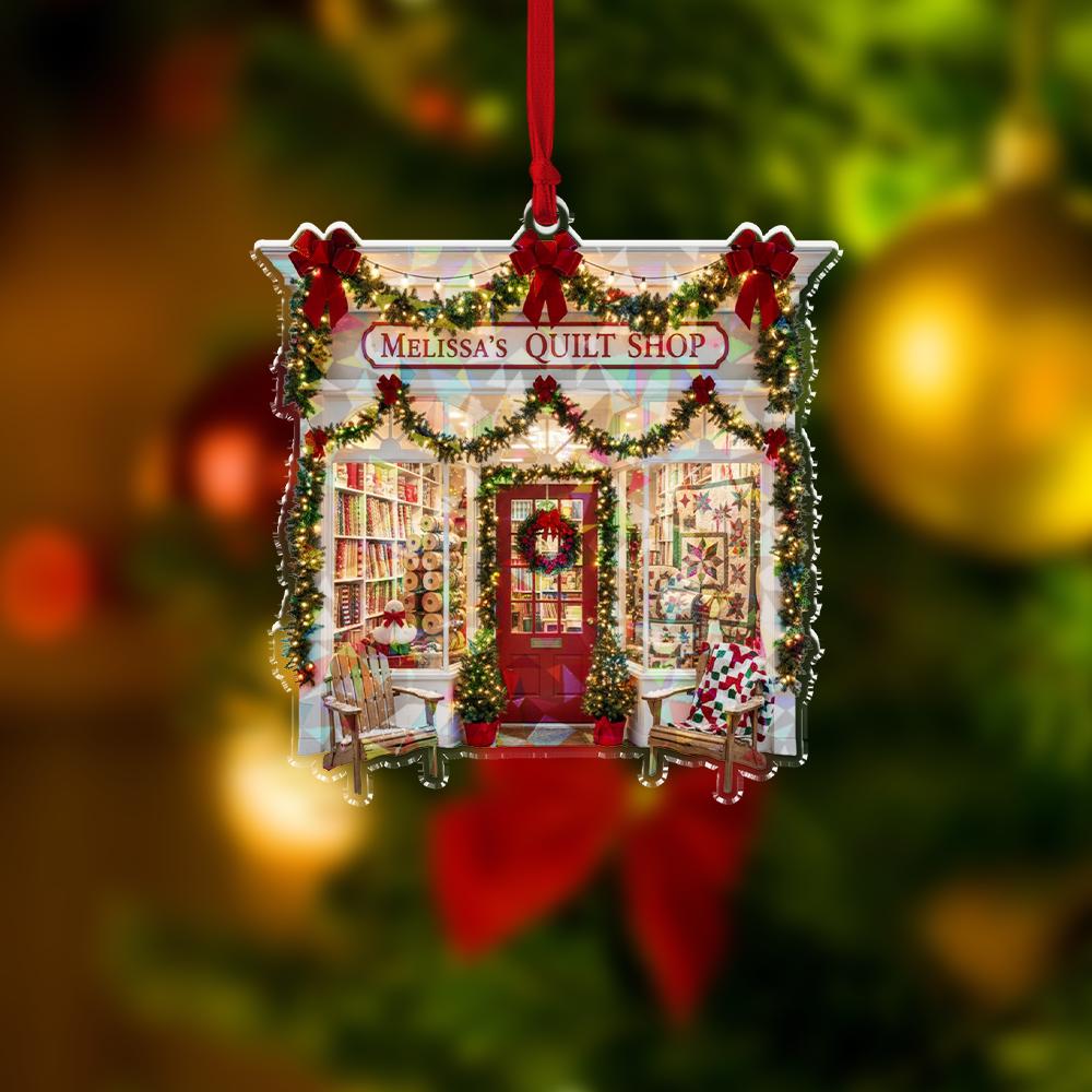 Hologram Quilt Shop Ornament – Personalized Sewing Store Christmas Decoration – Custom Acrylic Ornament