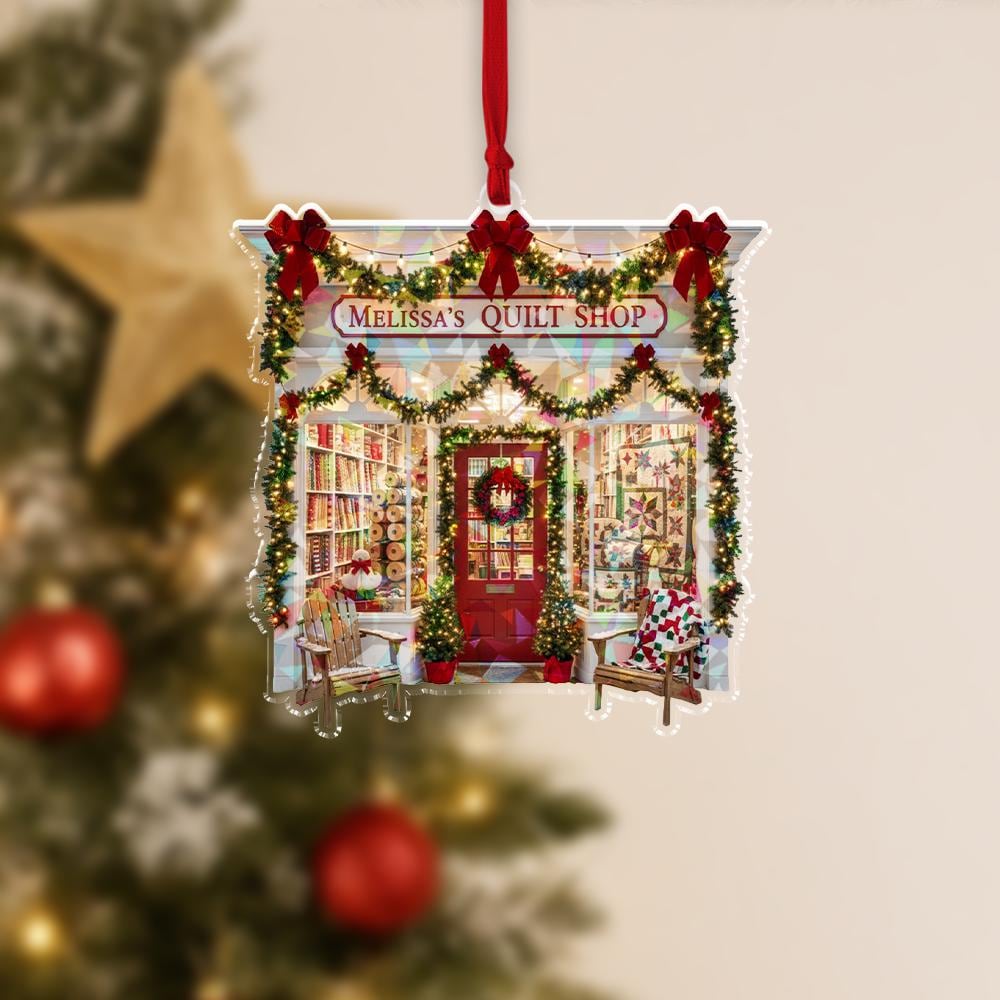 Hologram Quilt Shop Ornament – Personalized Sewing Store Christmas Decoration – Custom Acrylic Ornament