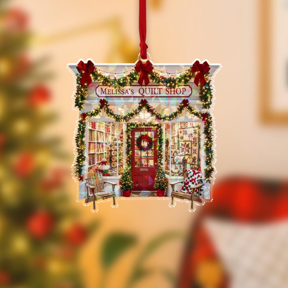 Hologram Quilt Shop Ornament – Personalized Sewing Store Christmas Decoration – Custom Acrylic Ornament
