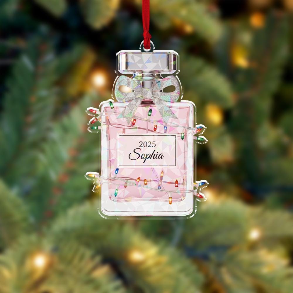 Hologram Perfume Bottle Ornament – Personalized Name Christmas Decoration – Custom Acrylic Ornament