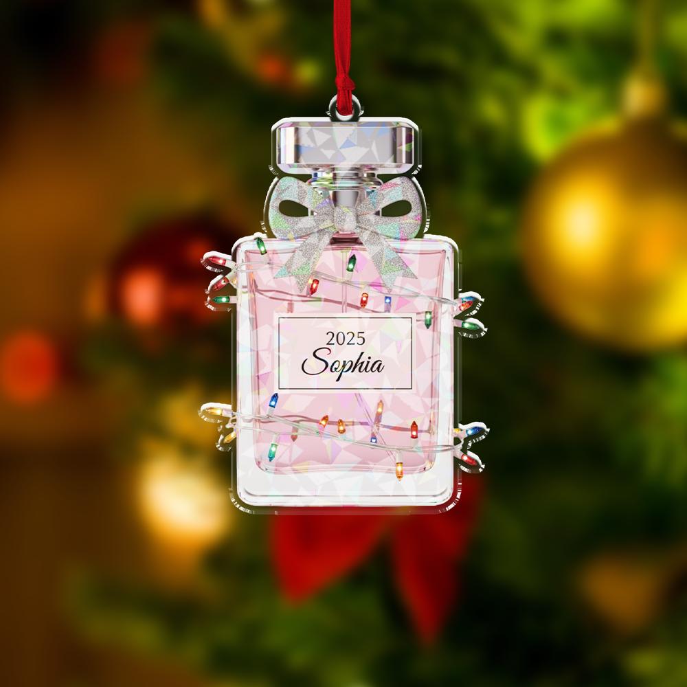 Hologram Perfume Bottle Ornament – Personalized Name Christmas Decoration – Custom Acrylic Ornament