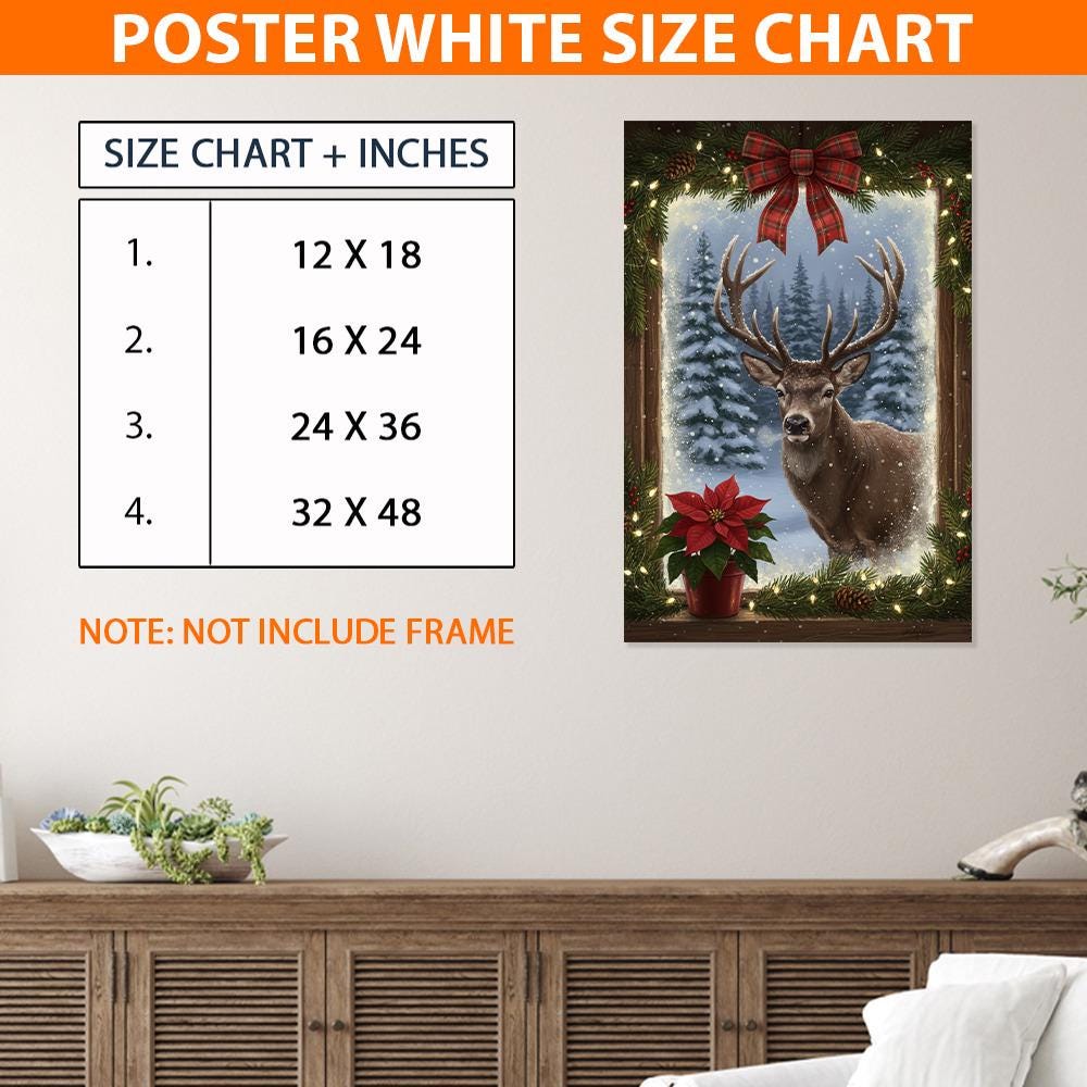 Winter Deer Christmas Poster – Forest Reindeer Wall Art for Holidays