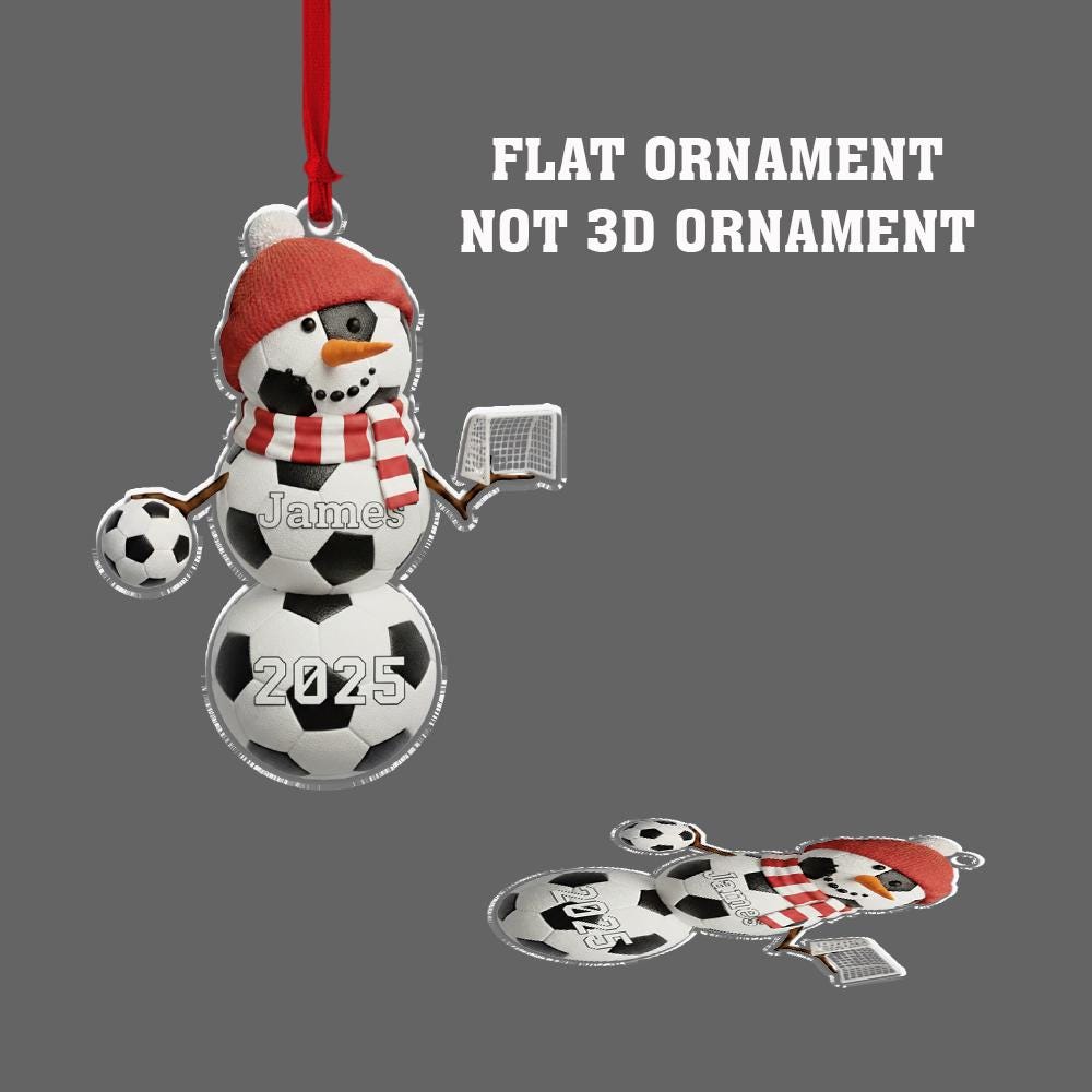 Personalized Acrylic Soccer Snowman Ornament – Name & Year – Sports Tree Decoration