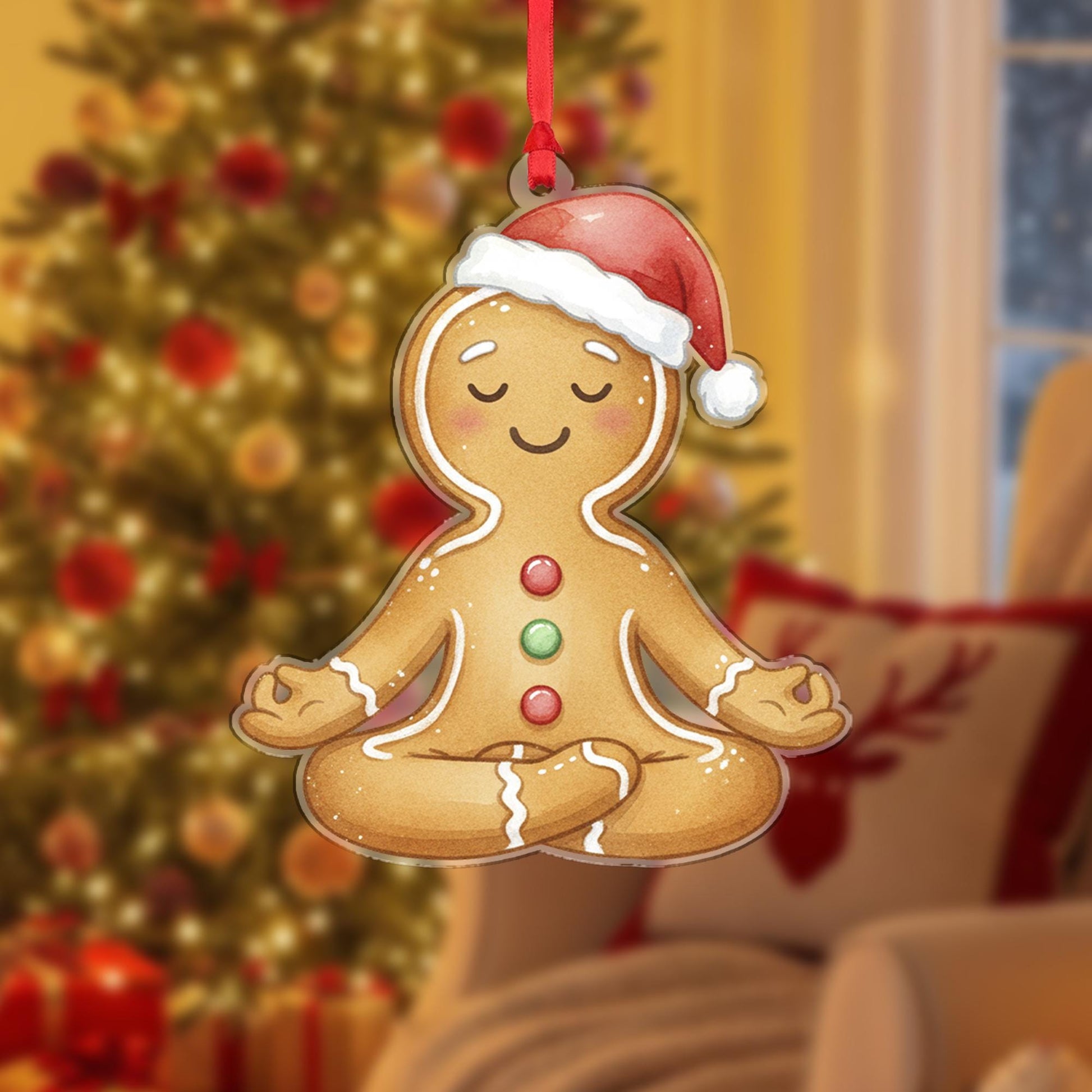 Gingerbread Yoga Ornament - Meditation Gift, Zen Yogi Christmas Decor