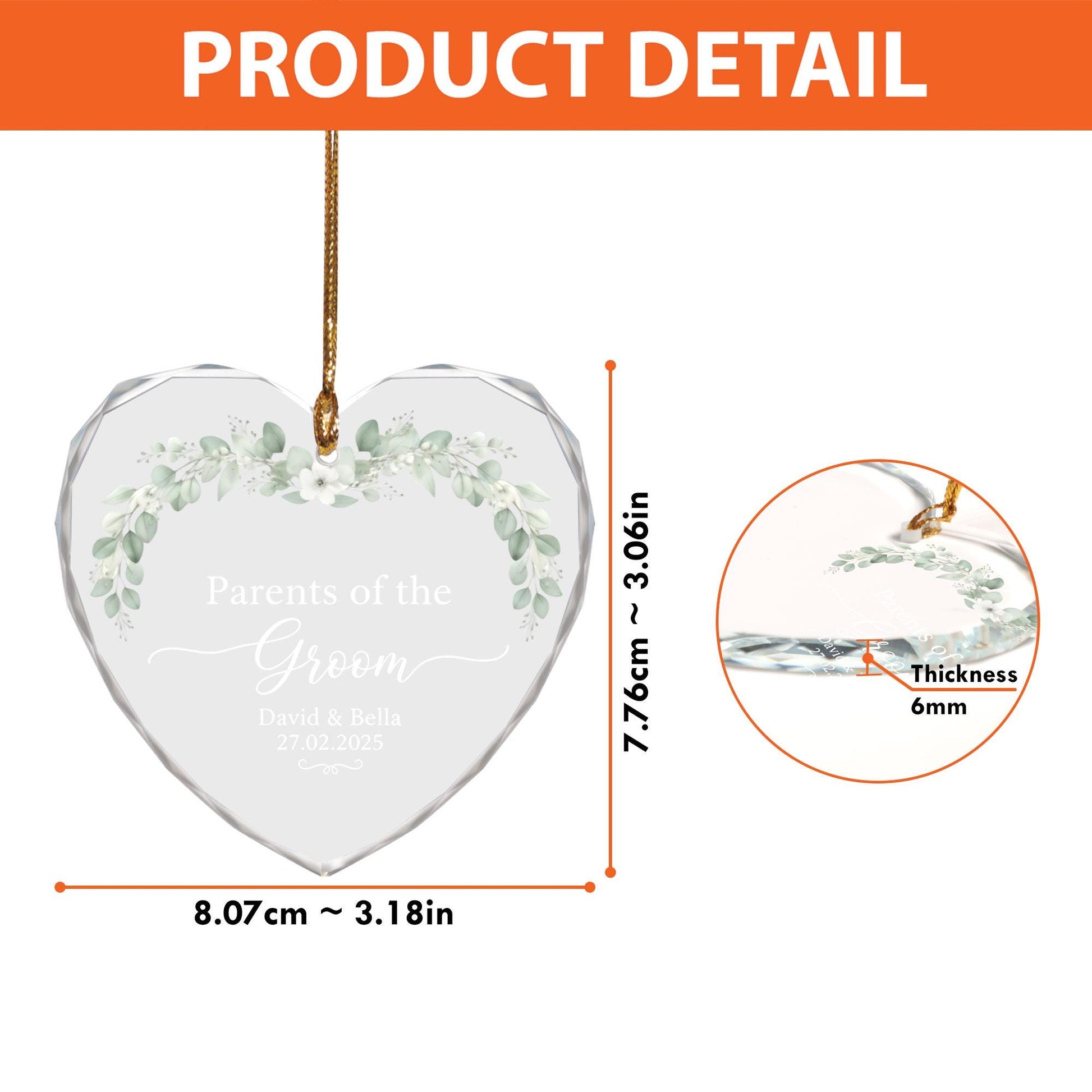 Personalised Glass Heart Parents of the Bride Ornament, Wedding Date Keepsake image 6