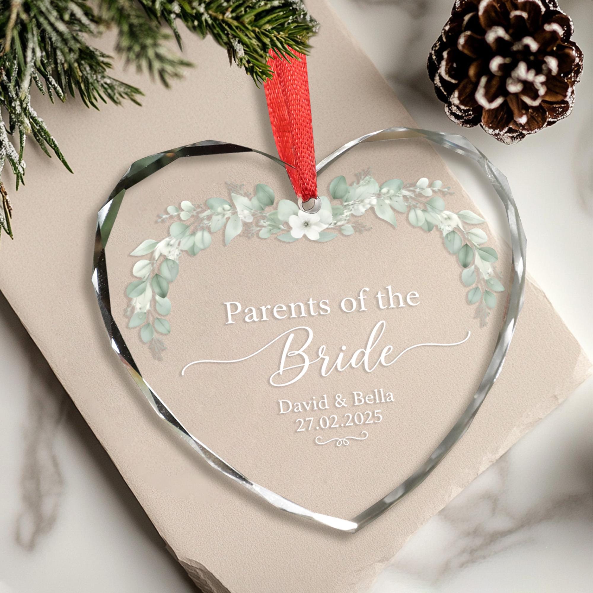 Personalised Glass Heart Parents of the Bride Ornament, Wedding Date Keepsake image 5