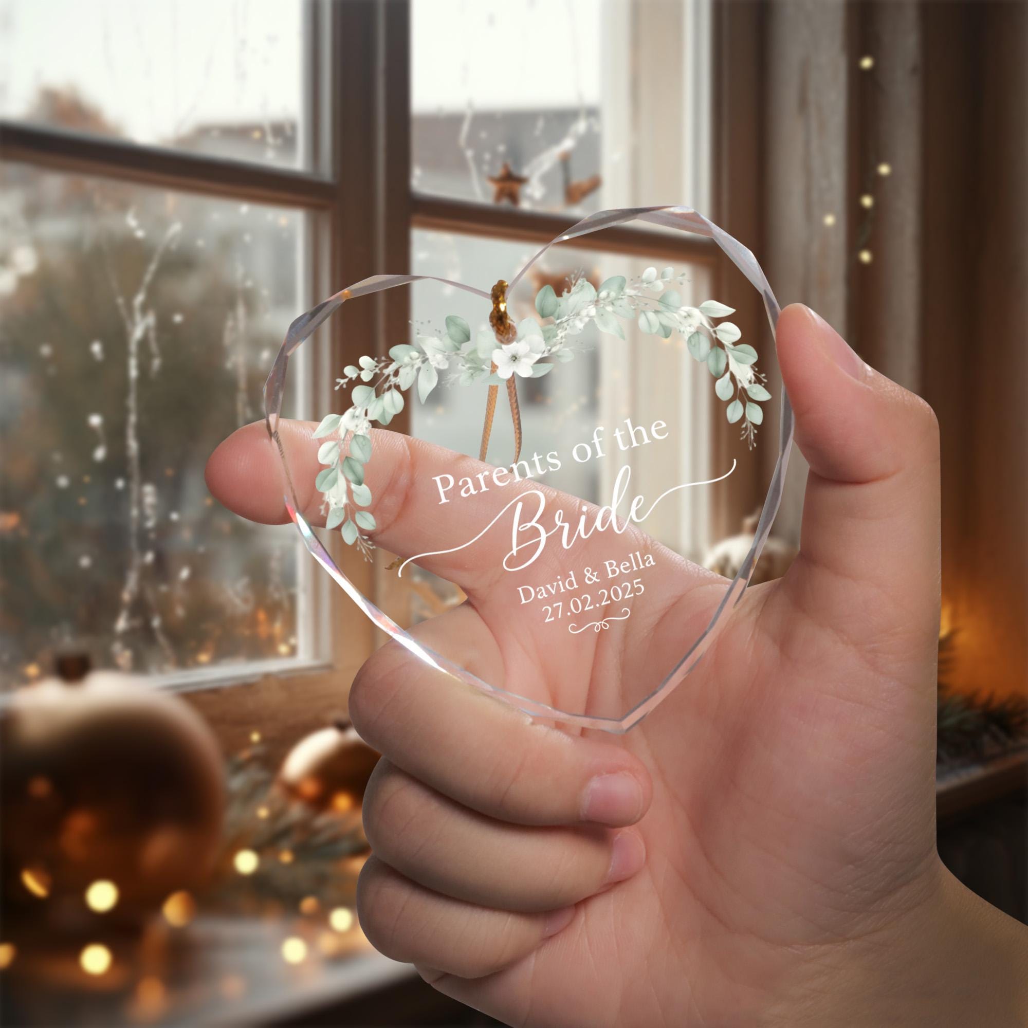 Personalised Glass Heart Parents of the Bride Ornament, Wedding Date Keepsake image 7