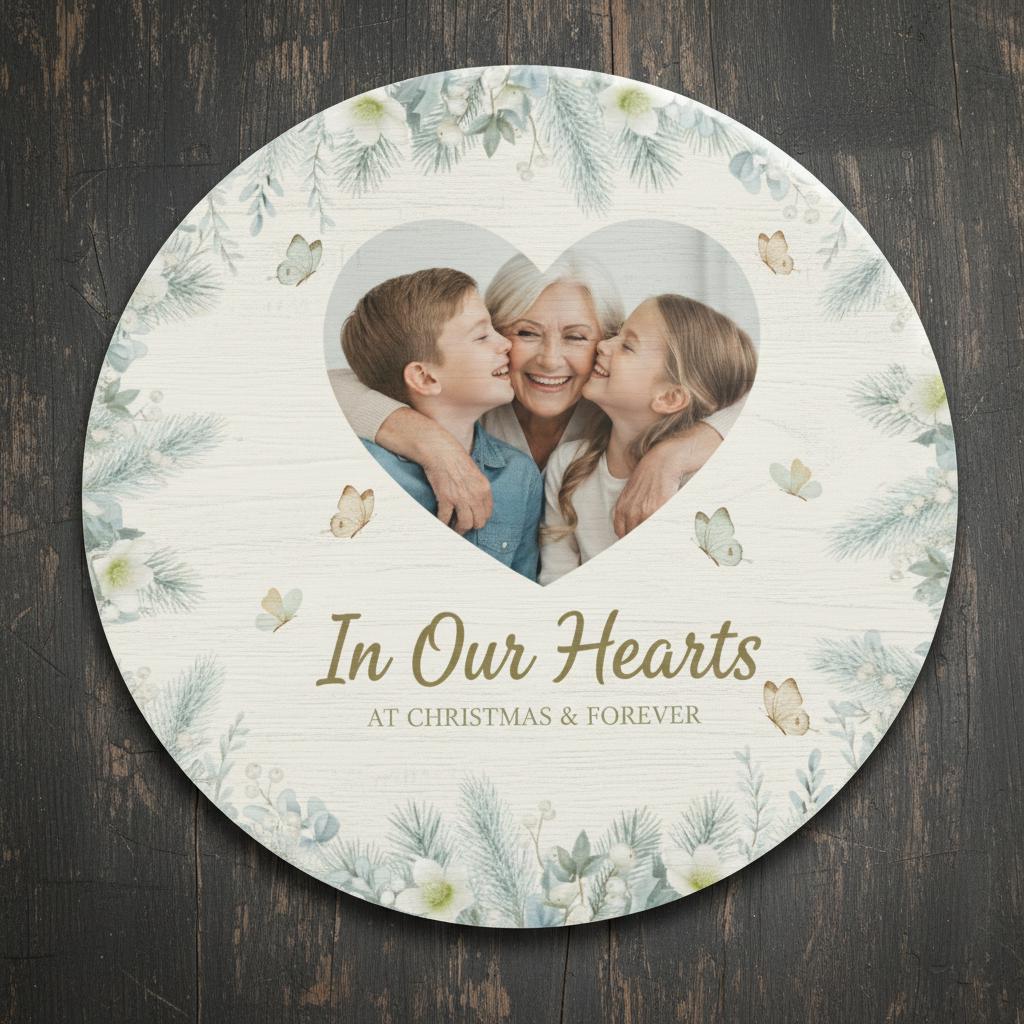 Personalized Photo Memorial Sign, Round Wood Plaque, Custom Christmas Sympathy Gift image 4