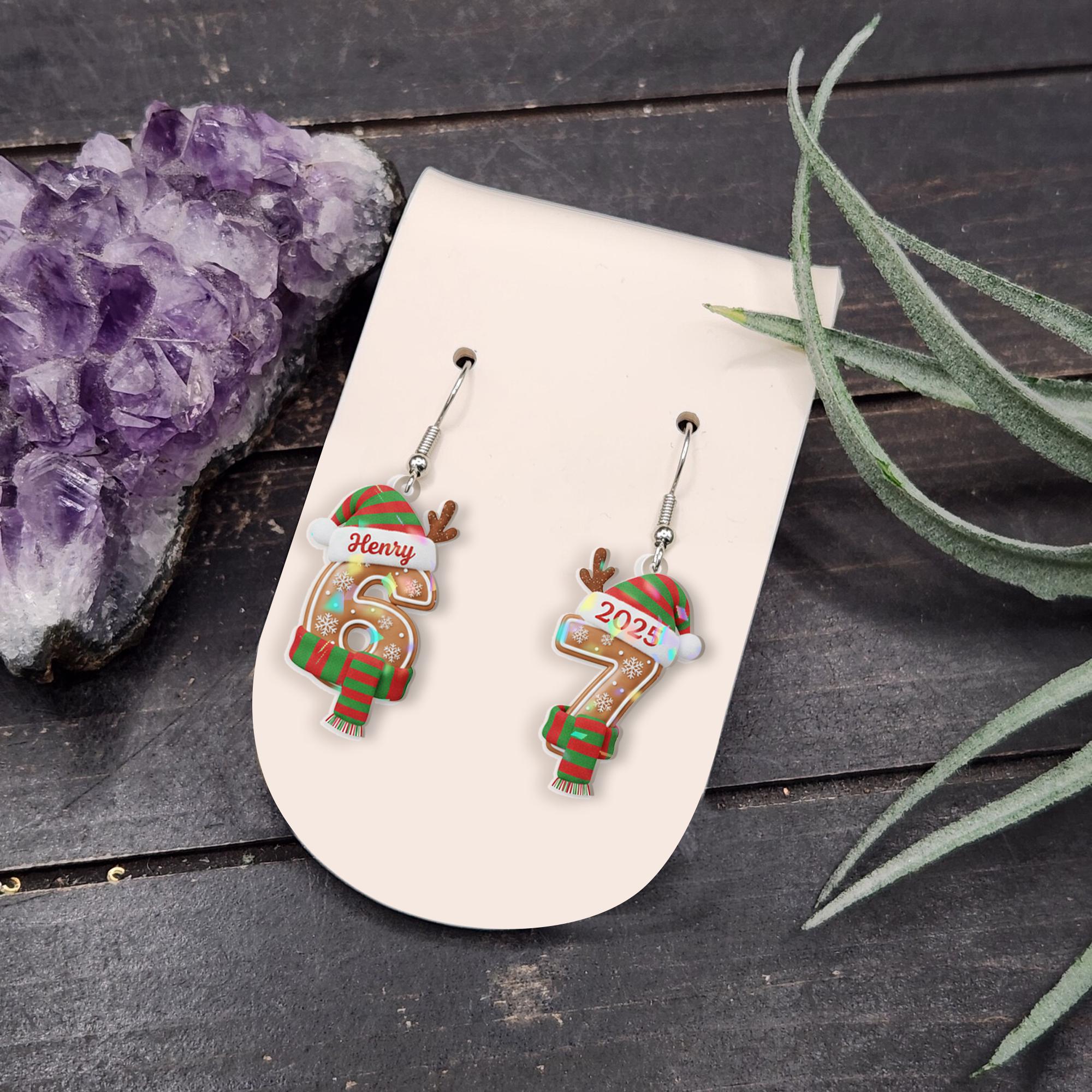 Personalized Gingerbread Acrylic Christmas Earrings: Custom Slang Dangle image 1