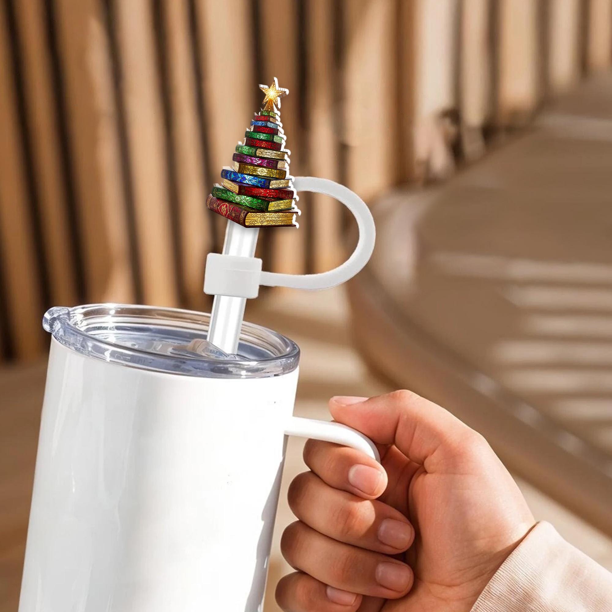 Christmas Tree Straw Topper, Holiday Tumbler Accessory, Festive Drink Cup Decoration image 1