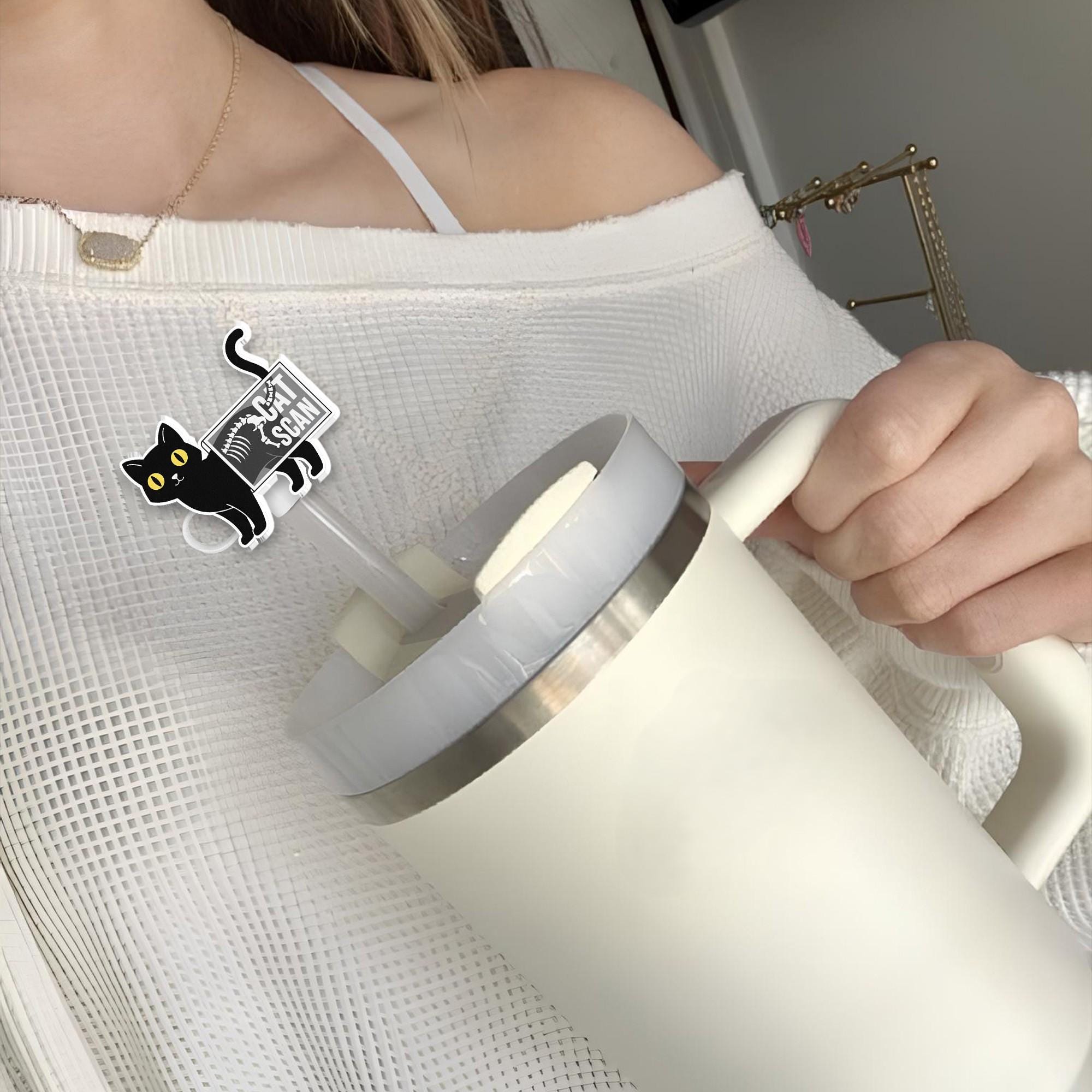 Black Cat Scan Acrylic Straw Topper: Funny Drink Decoration image 2