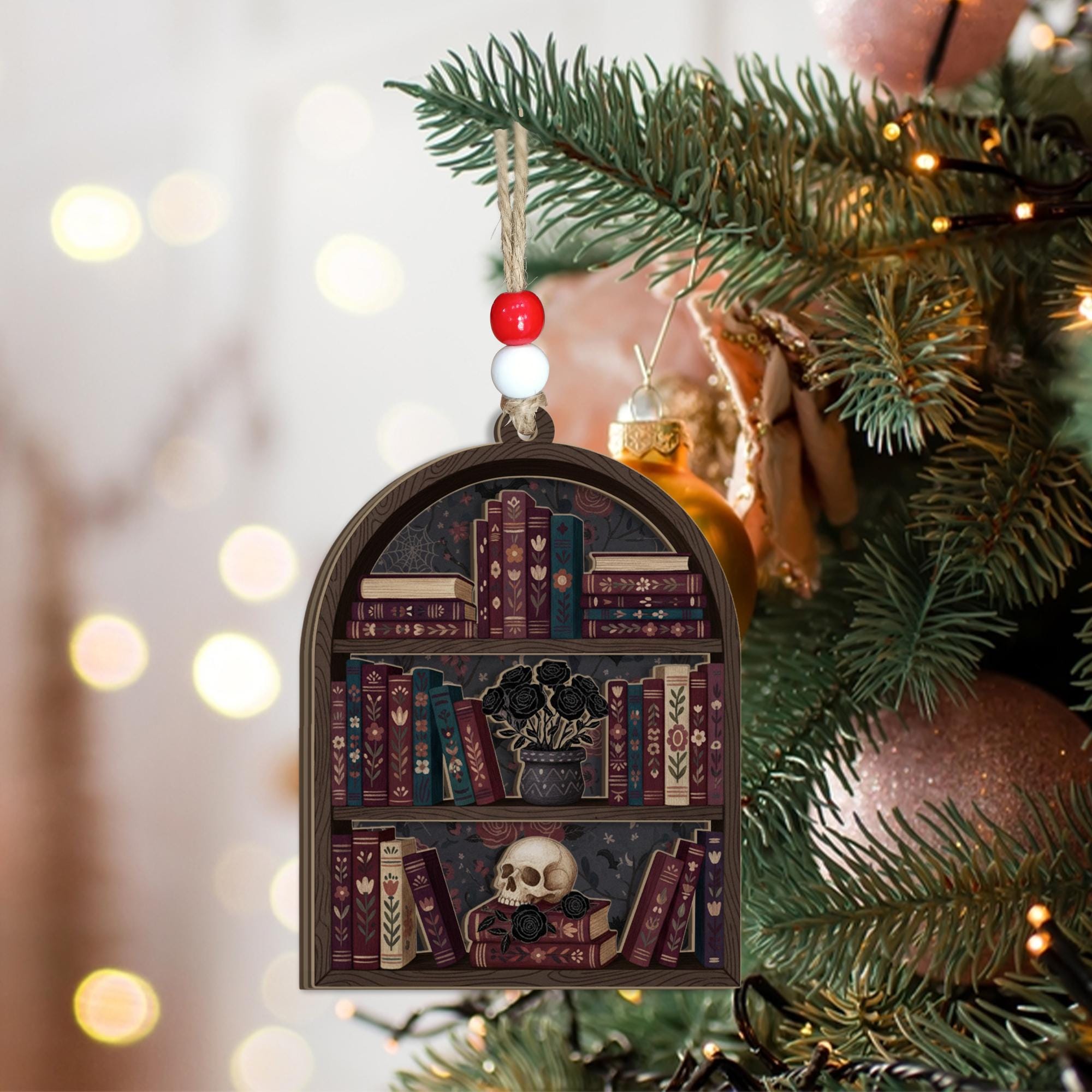 Gothic Bookshelf Wood Ornament: Two Layer Dark Academia Decor image 3