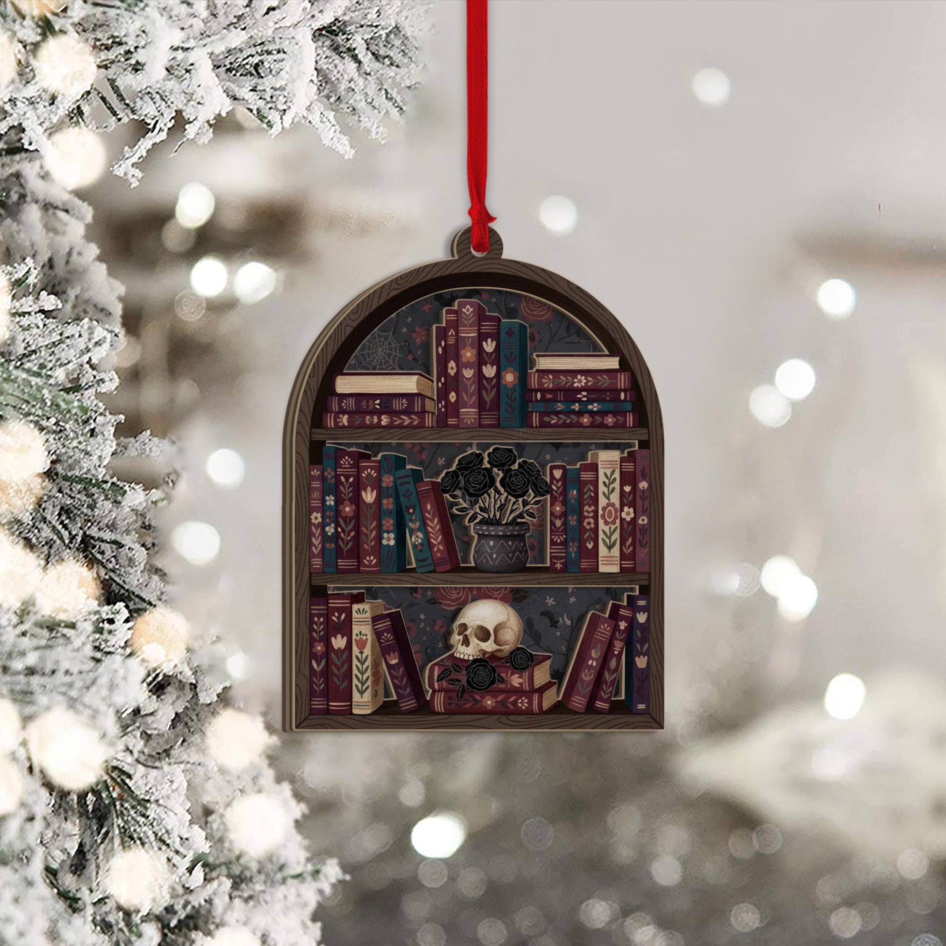 Gothic Bookshelf Wood Ornament: Two Layer Dark Academia Decor image 2