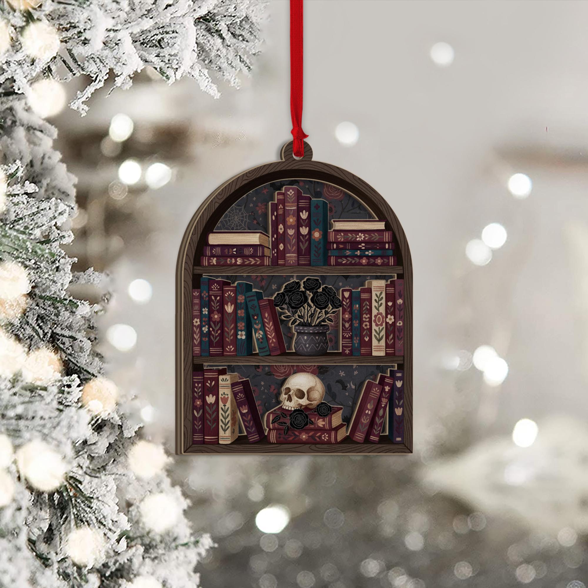 Gothic Bookshelf Wood Ornament: Two Layer Dark Academia Decor image 2