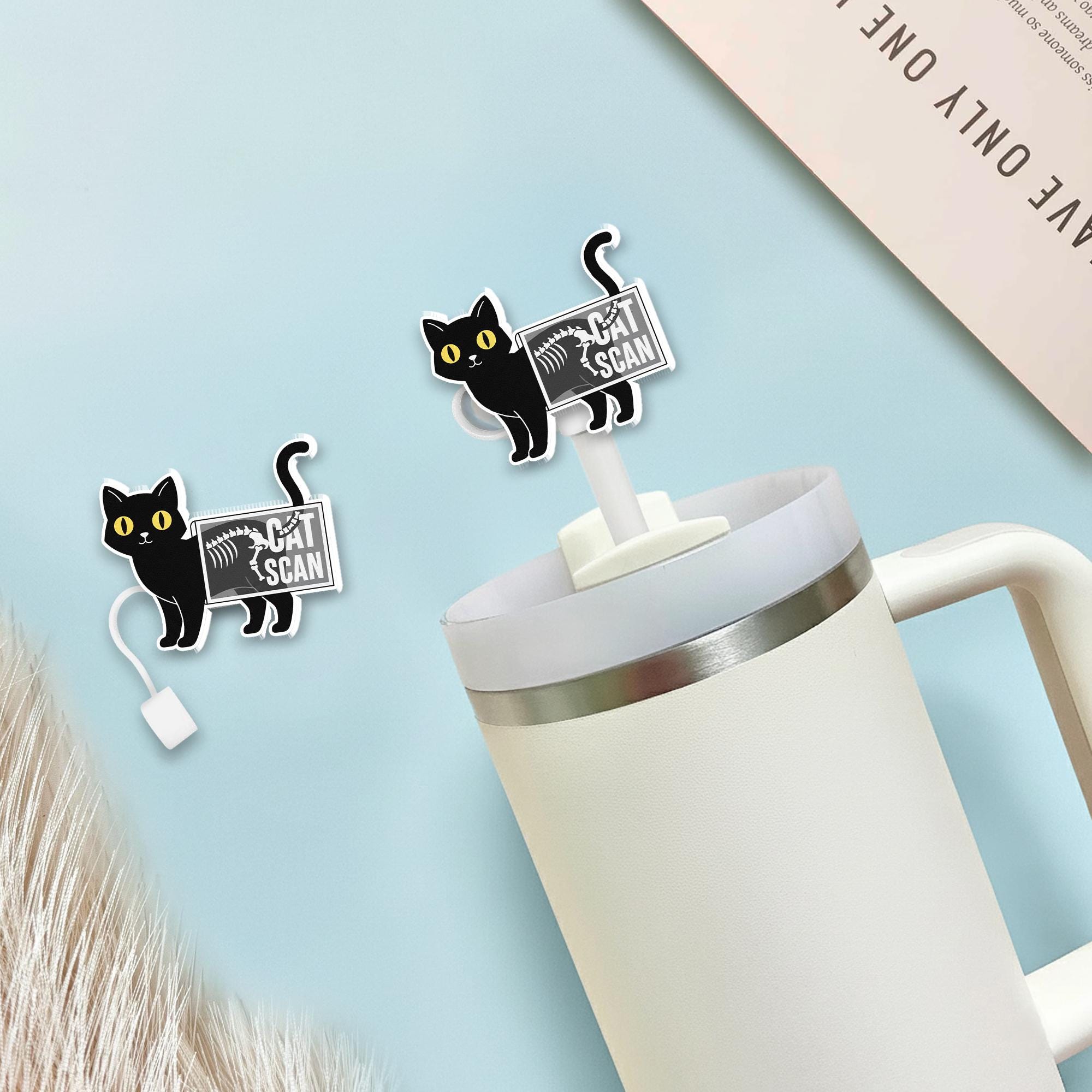 Black Cat Scan Acrylic Straw Topper: Funny Drink Decoration image 6