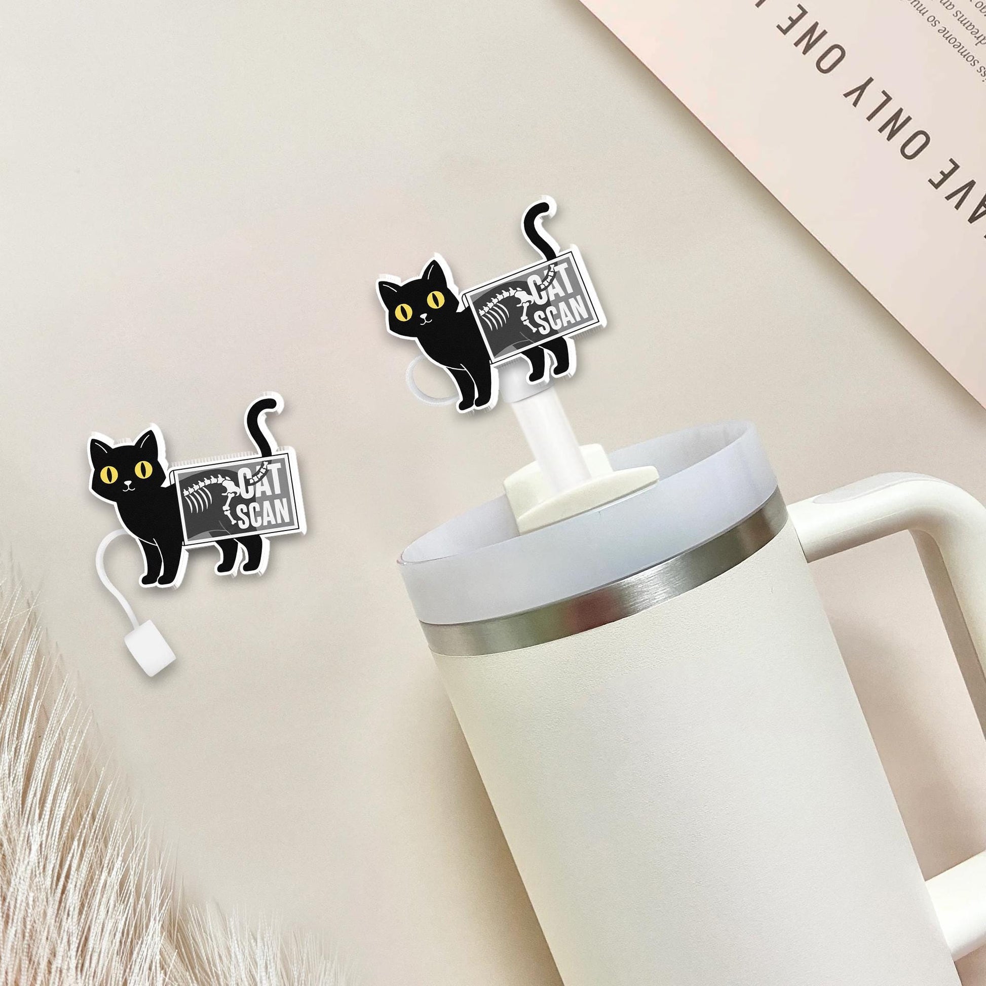 Black Cat Scan Acrylic Straw Topper: Funny Drink Decoration image 4