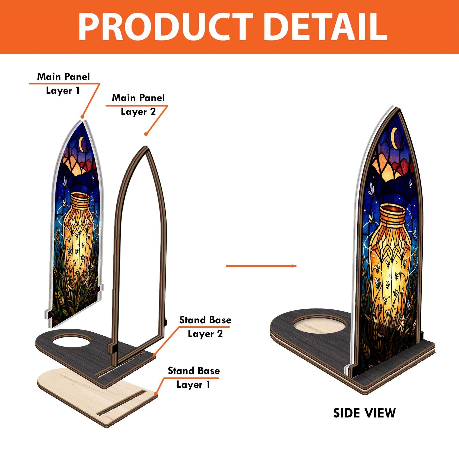 Wooden Candle Holder Rustic Arch Lantern Stand – Arched Glass Panel Firefly Jar Decor image 6