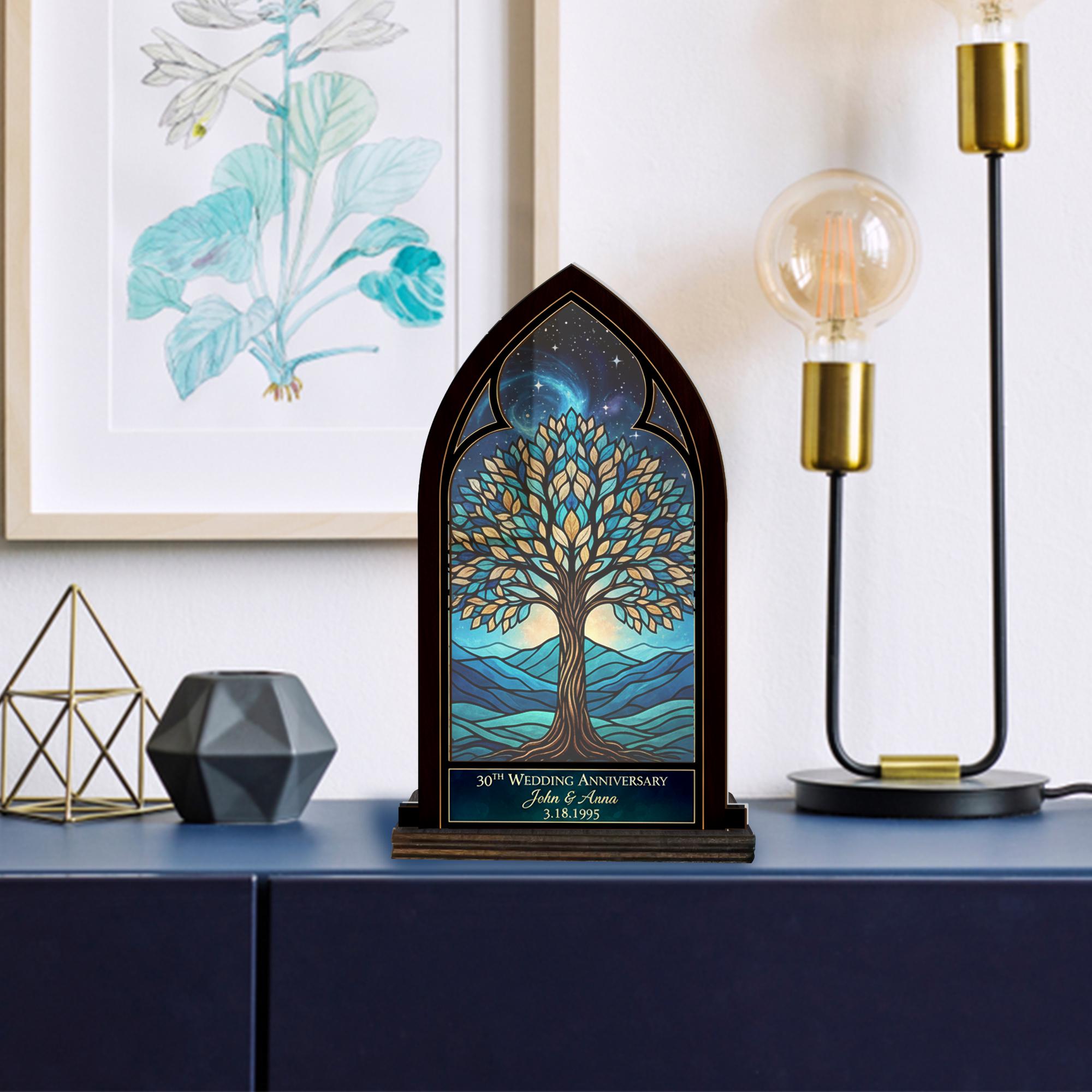 Wooden Candle Holder Arched Lantern Stand – Tree of Life Engraved Glass Panel Gift image 4