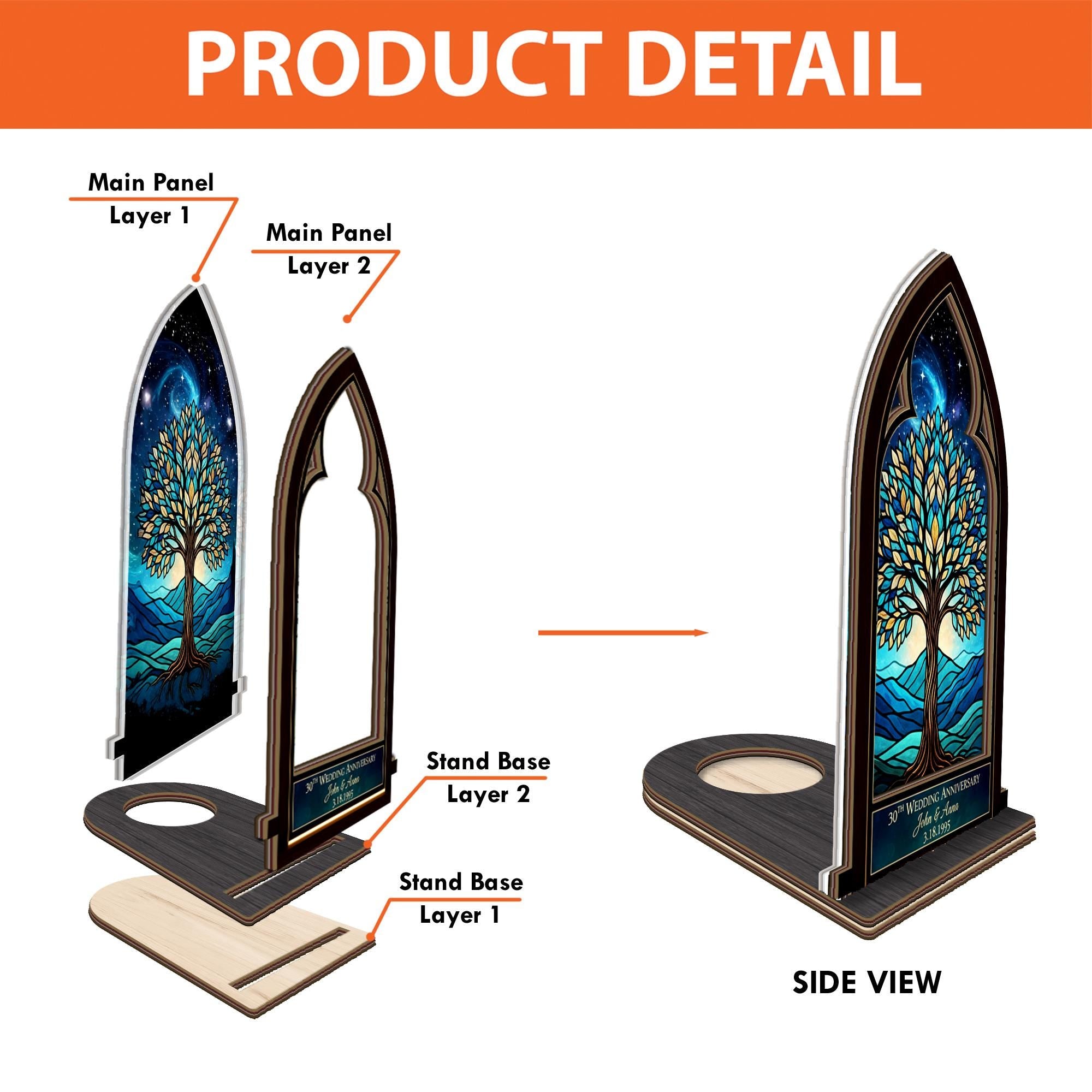 Wooden Candle Holder Arched Lantern Stand – Tree of Life Engraved Glass Panel Gift image 7