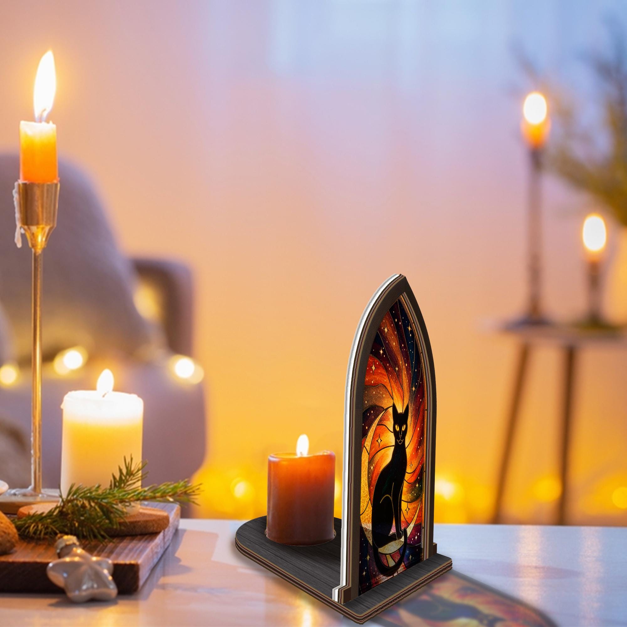 Wooden Candle Holder Arch Lantern – Cat Lover Gift image 3