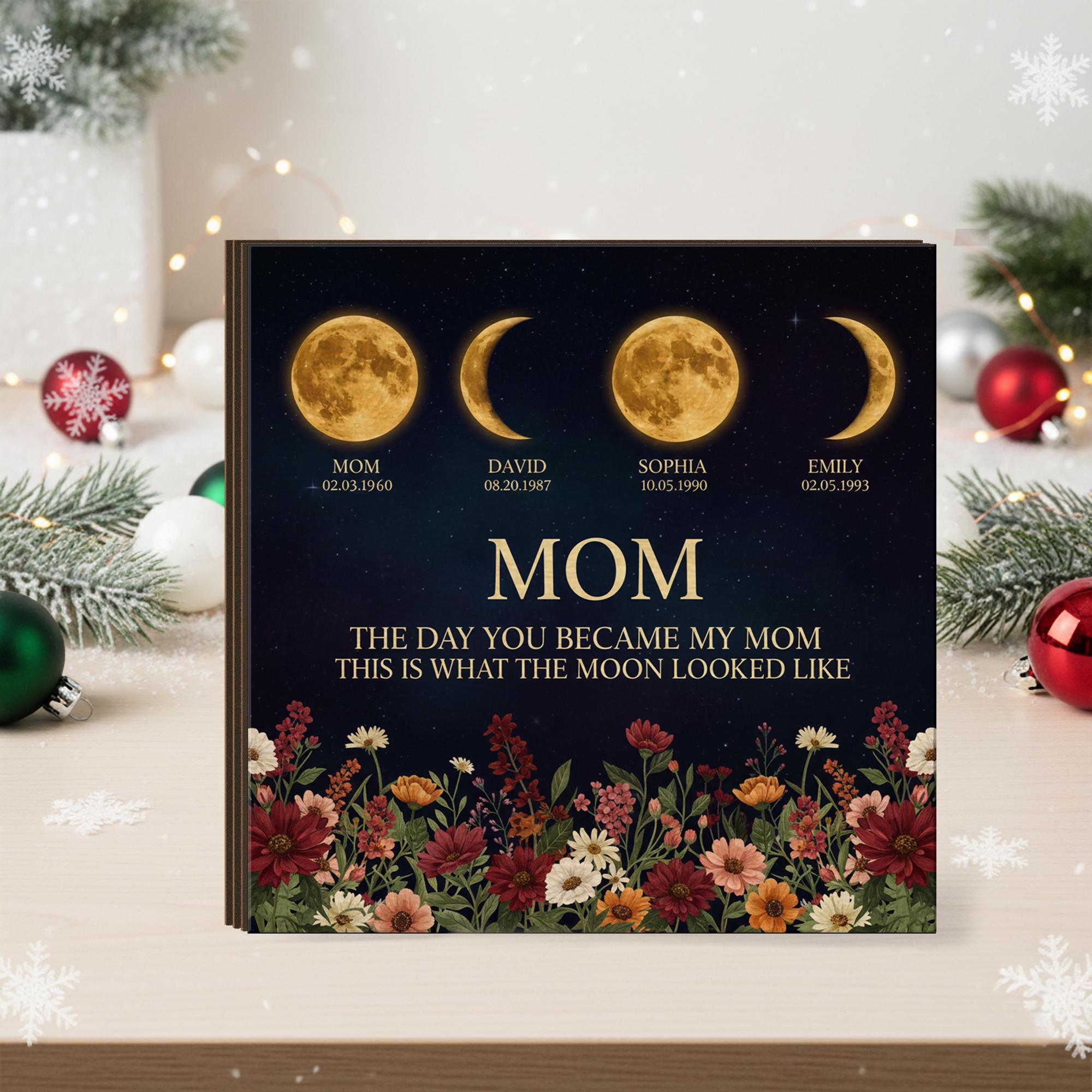 Wooden Block Family Moon-Phase Sign: Personalized Birthday Moon Art image 4