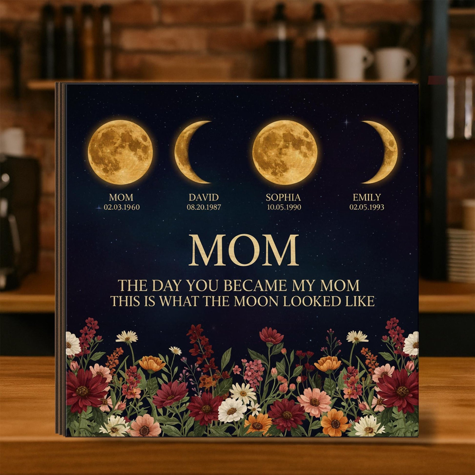 Wooden Block Family Moon-Phase Sign: Personalized Birthday Moon Art image 3
