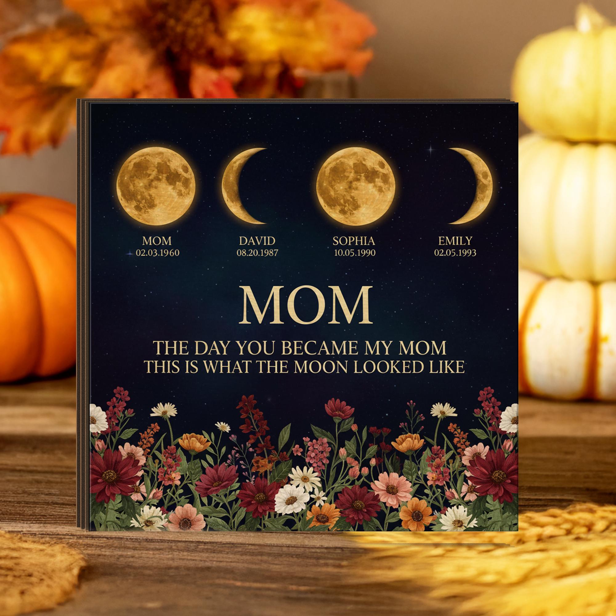 Wooden Block Family Moon-Phase Sign: Personalized Birthday Moon Art image 6