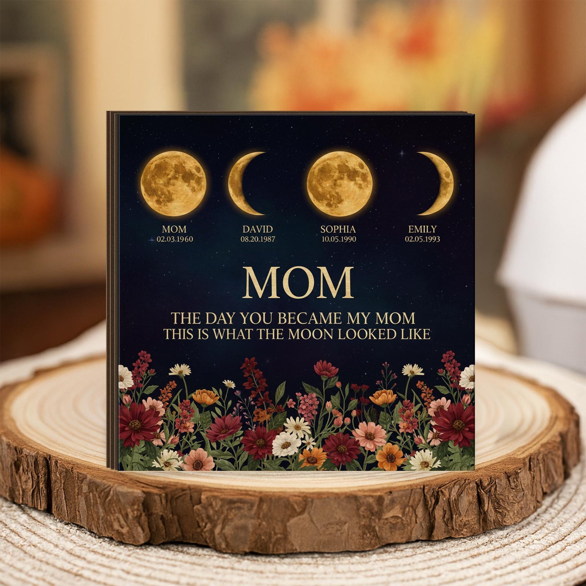 Wooden Block Family Moon-Phase Sign: Personalized Birthday Moon Art image 7