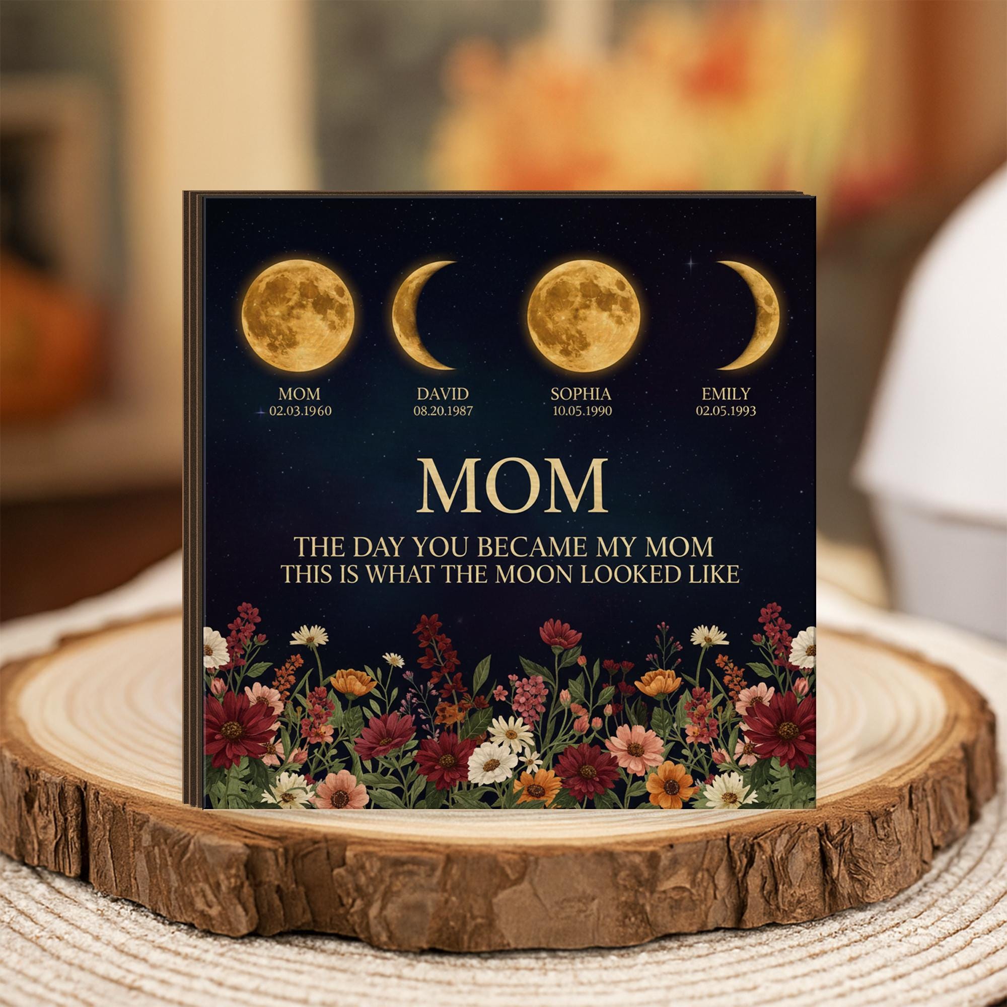 Wooden Block Family Moon-Phase Sign: Personalized Birthday Moon Art image 7
