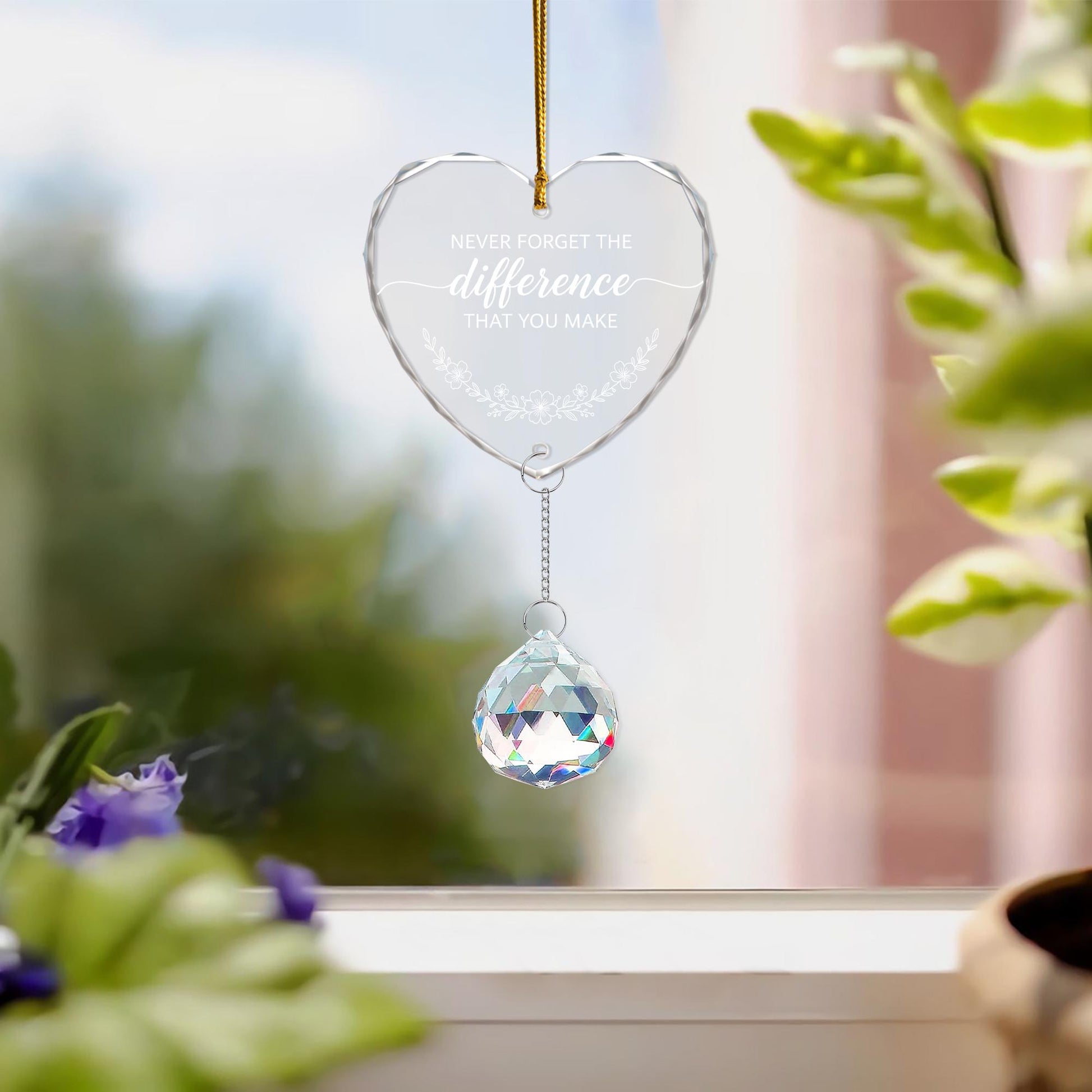 Personalised Crystal Heart Glass Ornament with Charm - Thank You Gift image 8