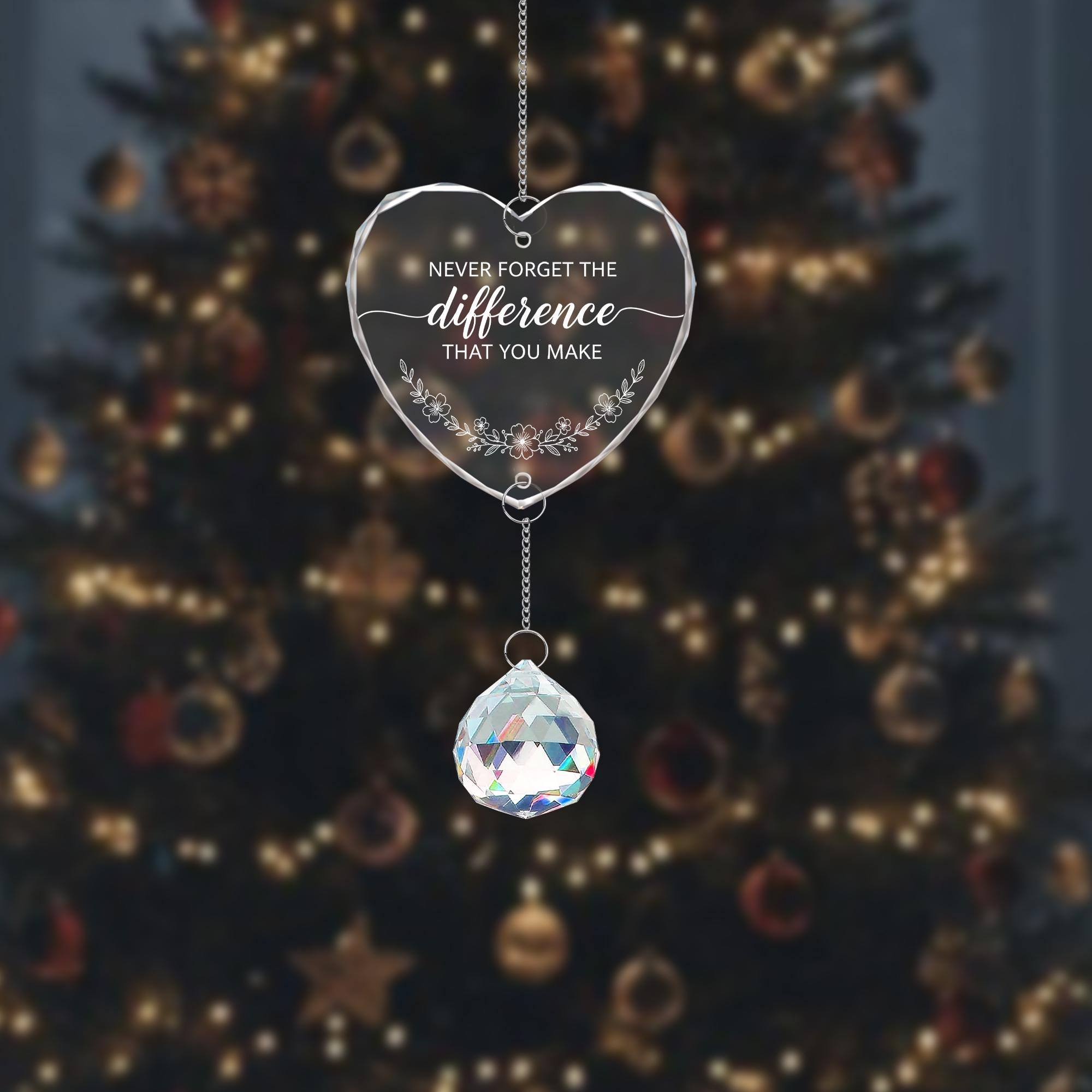 Personalised Crystal Heart Glass Ornament with Charm - Thank You Gift image 2