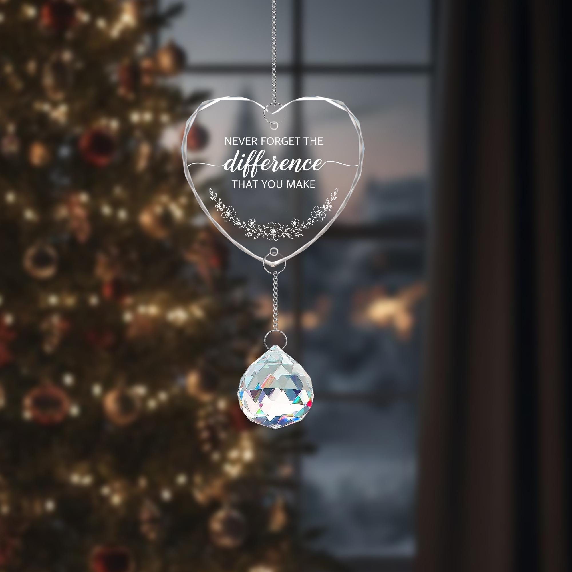 Personalised Crystal Heart Glass Ornament with Charm - Thank You Gift image 1