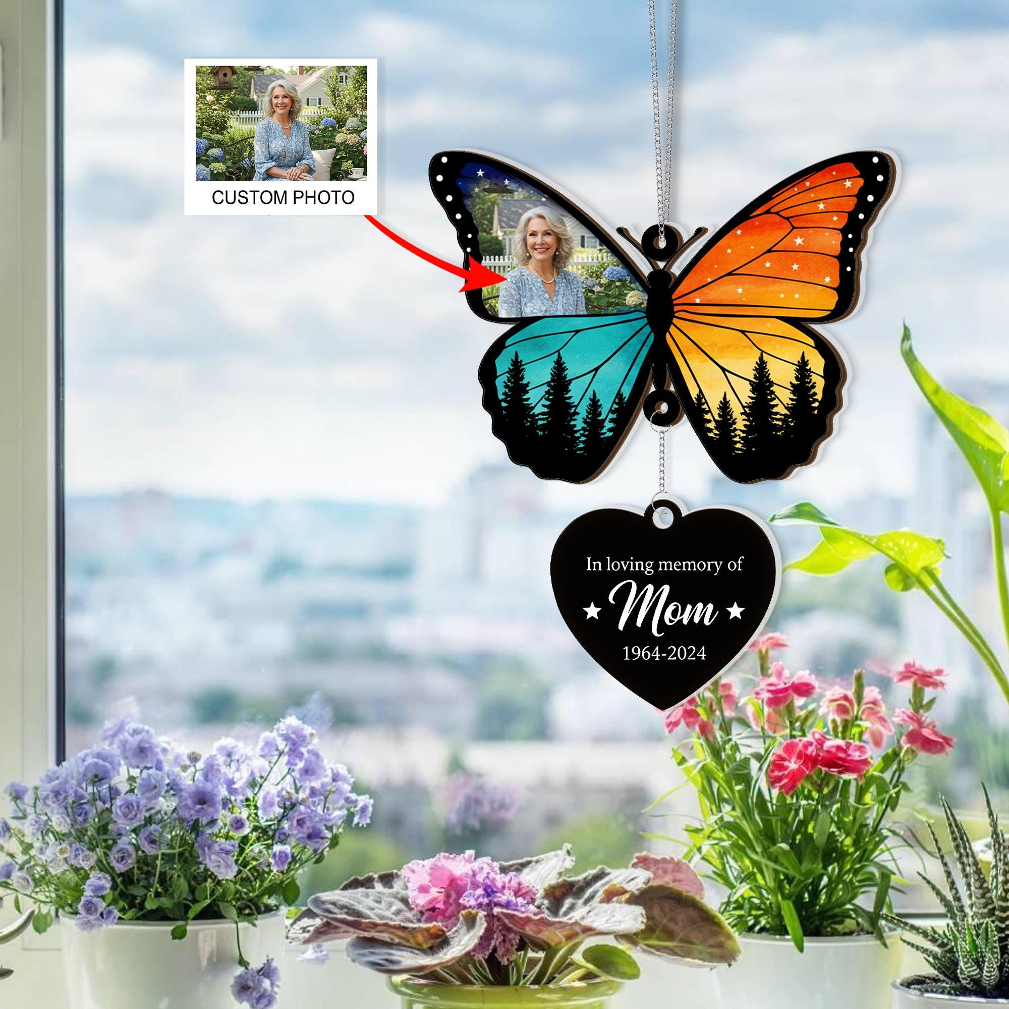 Personalized Butterfly Suncatcher Memorial Charm - Custom Photo Keepsake image 2