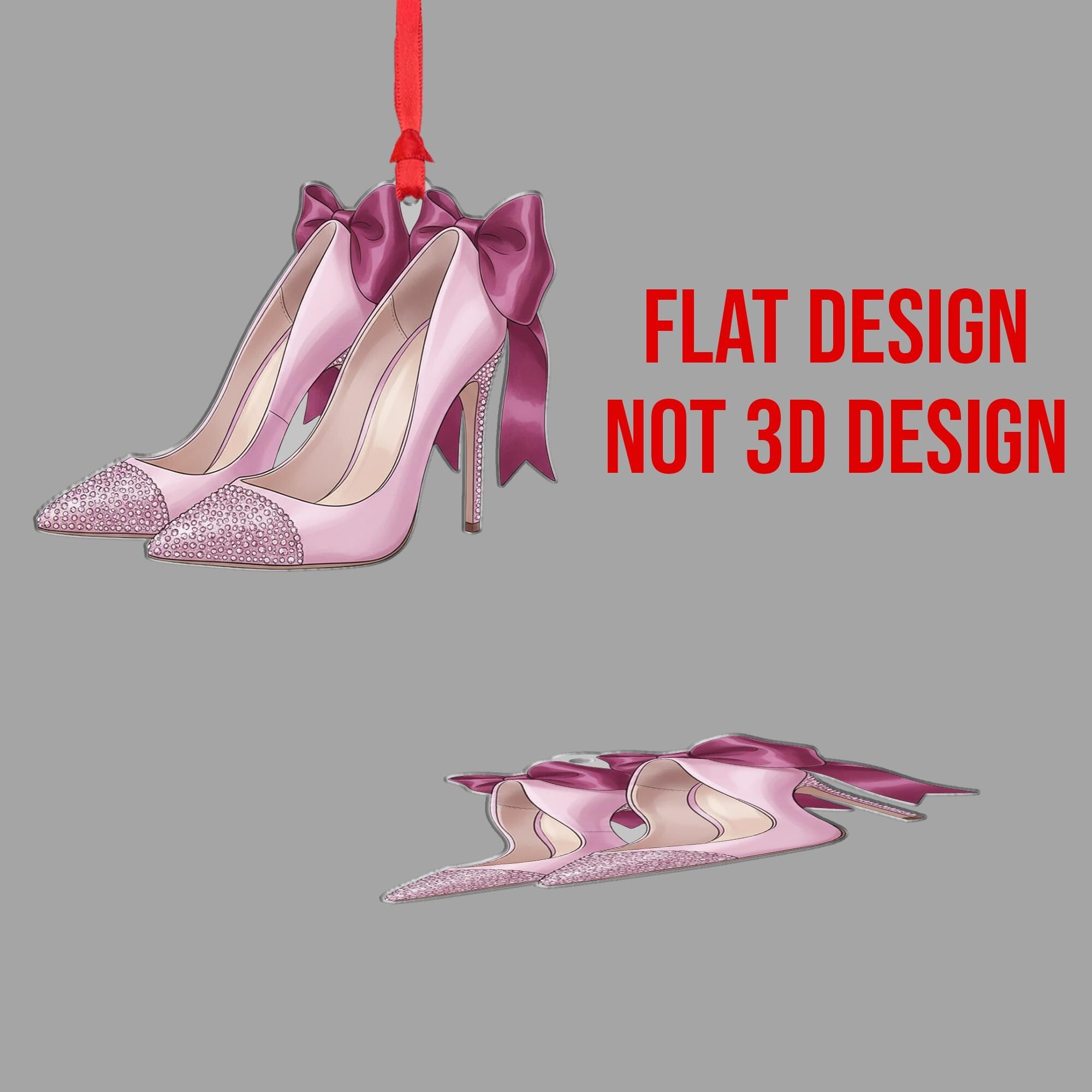 High Heel Ornament with Pink Bow, Christmas Tree Decoration with Glitter Shoes Design