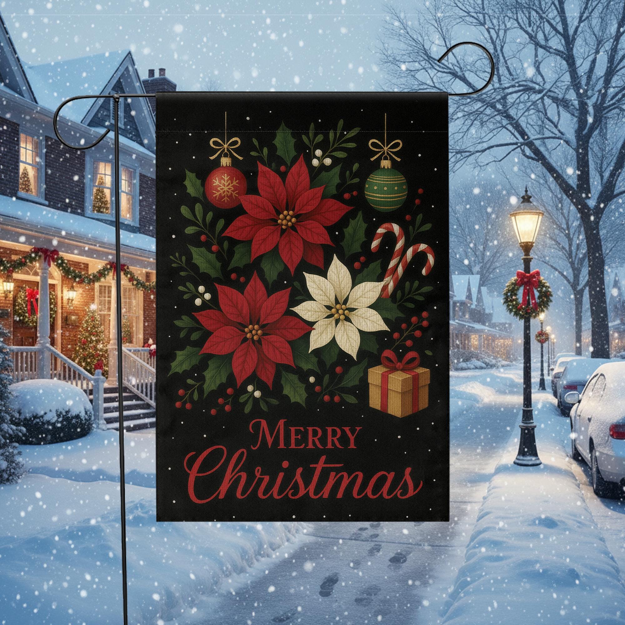 Merry Christmas Garden Flag: Poinsettia Christmas Decor