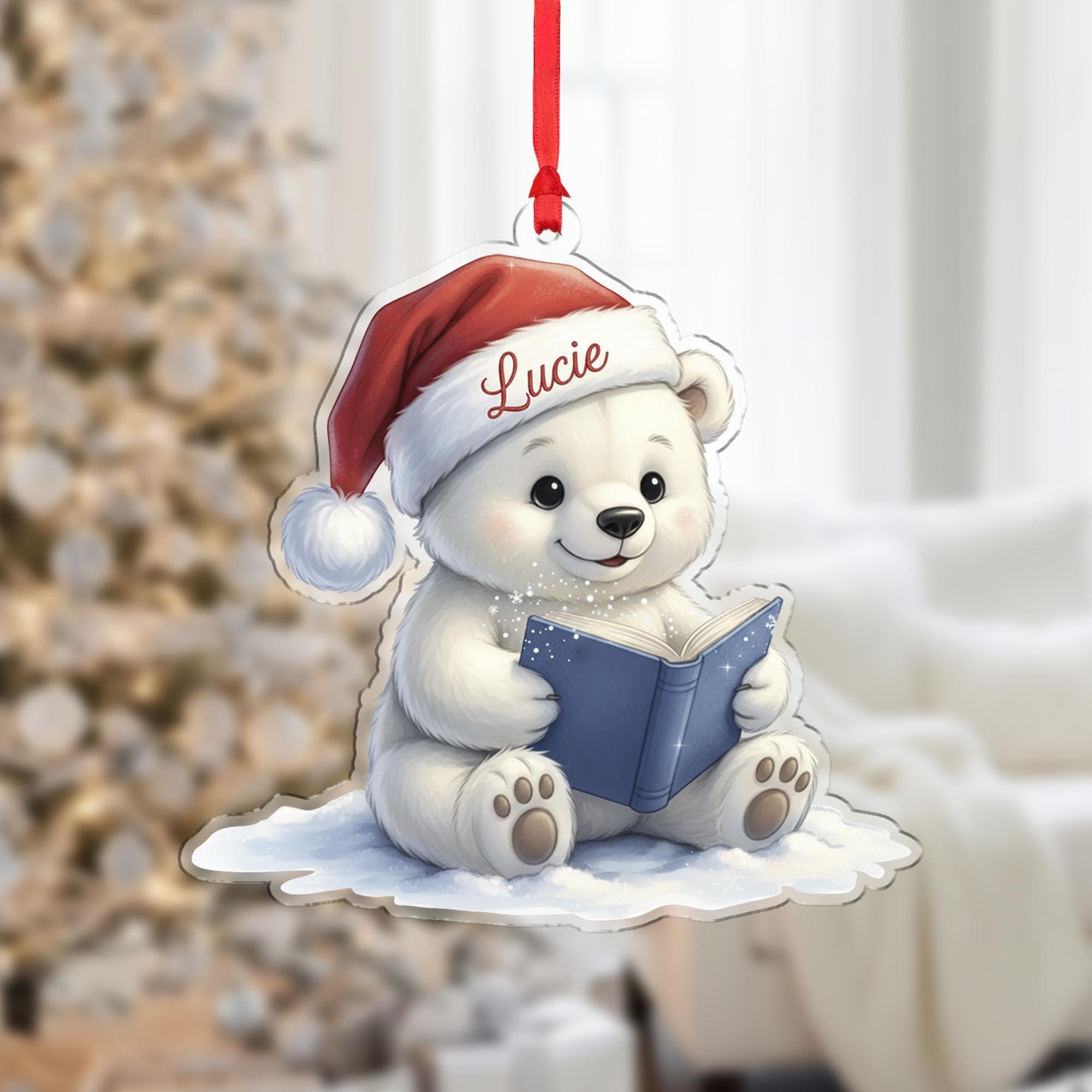 Personalized Bear Ornament with Book – Holiday Tree Decoration