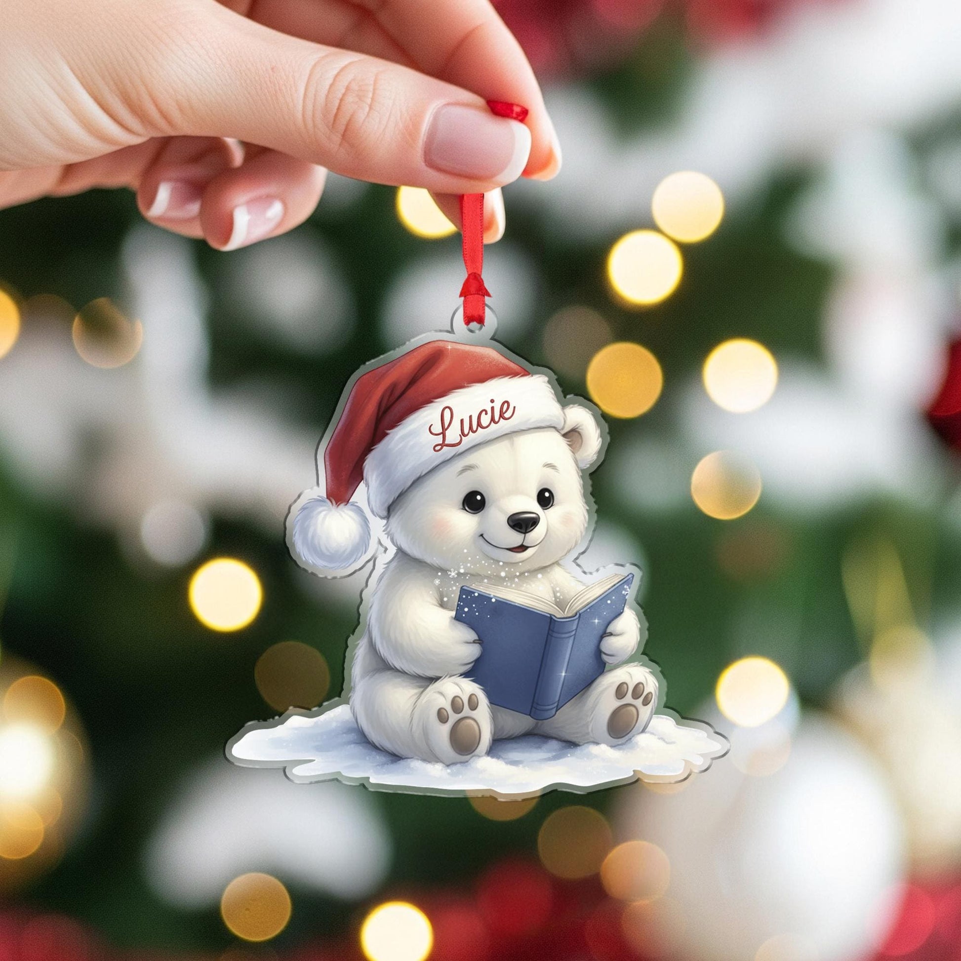 Personalized Bear Ornament with Book – Holiday Tree Decoration