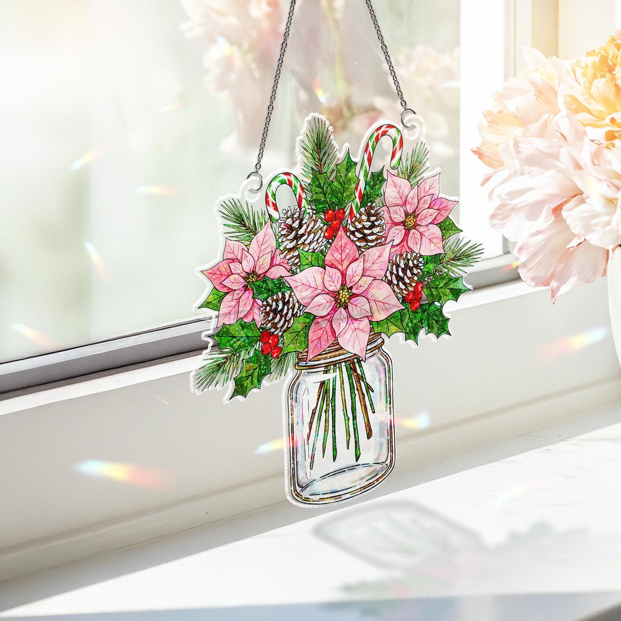 Poinsettia Mason Jar Ornament:  Christmas Holiday Tree Decoration